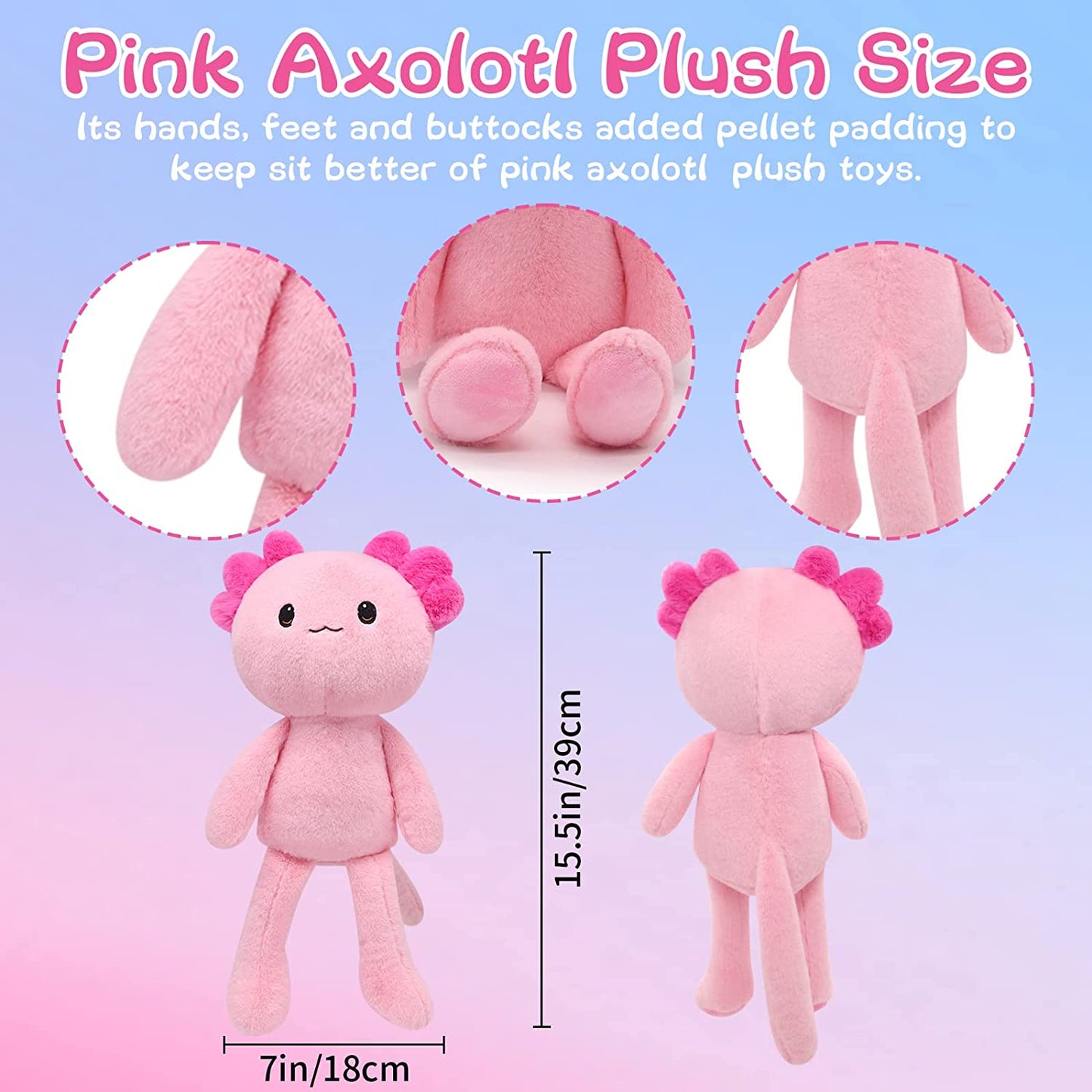 Pink Axolotl Plush Toys, Kawaii Axolotl Stuffed Animal, Cute Axolotl Plushie Doll Pillow, Stuffed Animal Axolotl Cute Axolotl Plush Toy Gifts for Kids Girls Birthday Christmas Valentines Day Decor