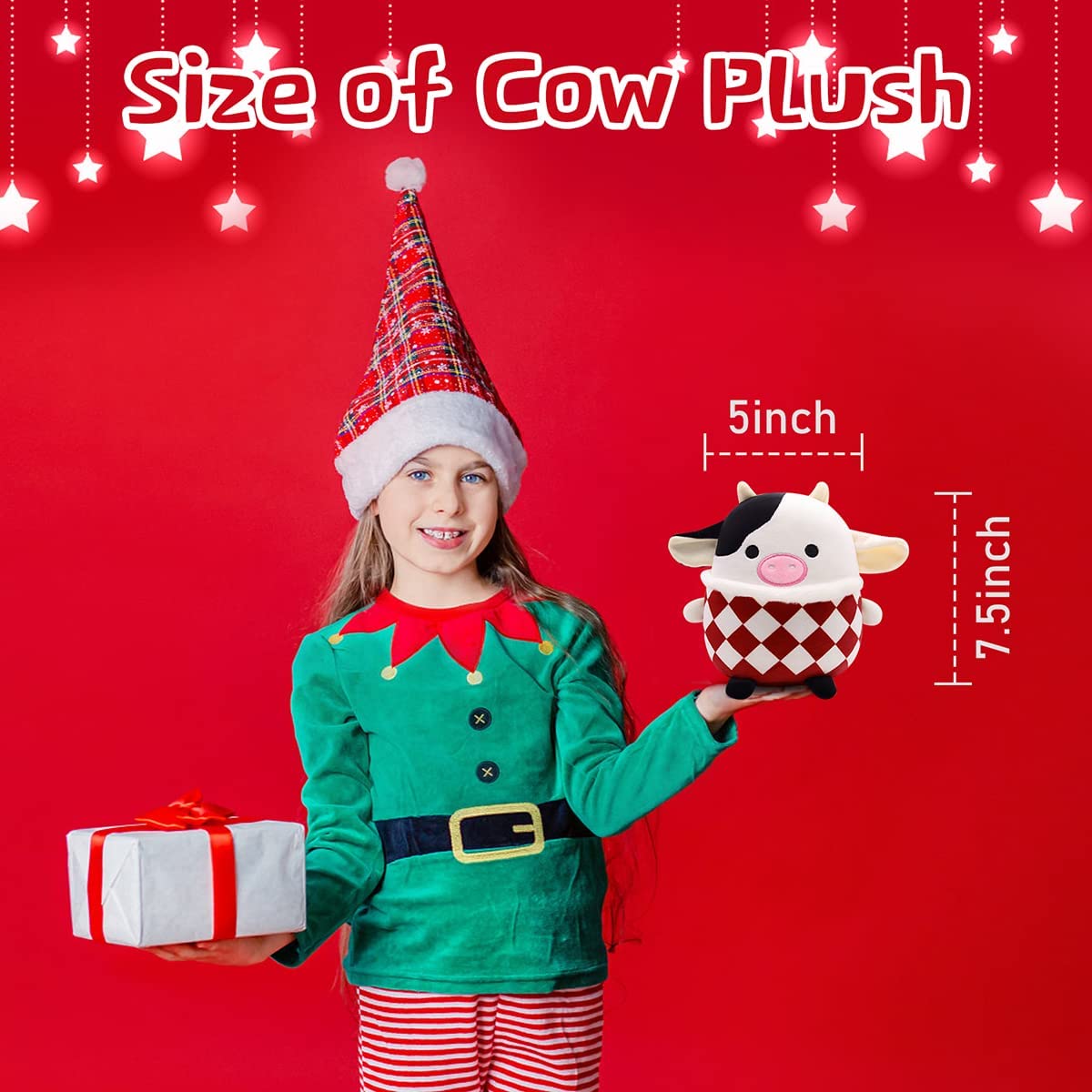 Cow Stuffed Animal Plush, 3D Cute Cow Plushie Pillow Toy, Cow Stuffed Animals Pillow, 20cm Soft Plush Cows Toy for Home Car Decoration, Gift for Kids Girlfriends Lover