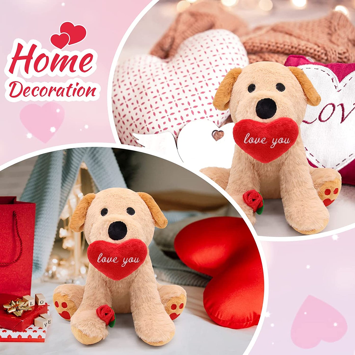 Valentines Day Gifts for Women Kids Wife Girlfriend , l Love You Dog Stuffed Animals with Rose, Dog Plush Gift for Her, Perfect for Graduation, Birthday Valentine's Day Decorative Gift