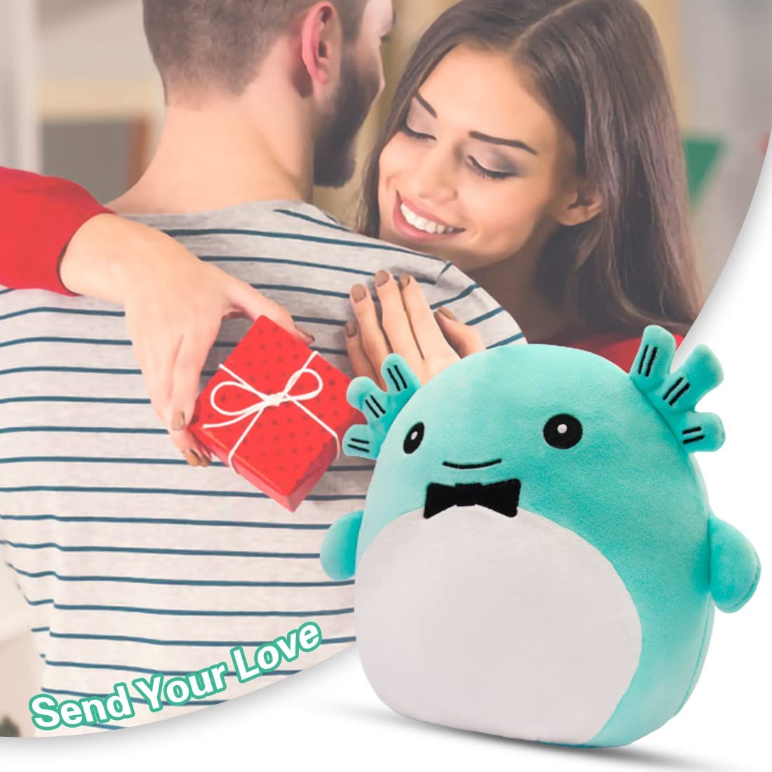 Axolotl Plush Toy, Kawaii Axolotl Cuddly Toy Stuffed Animal Cushion Toy, 20 cm Soft Plush Axolotl Stuffed Toy Doll Gift for Children Girls and Boys (Blue)