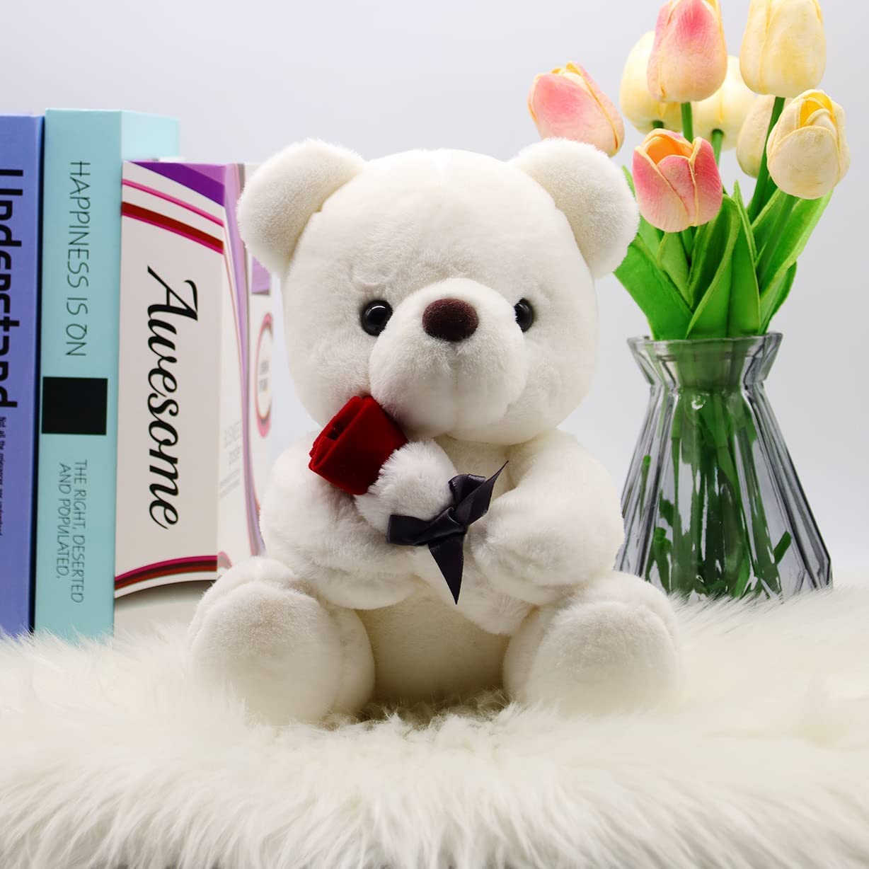 Valentines Day Gifts Teddy Bear Plush Stuffed Animal, Teddy Bears Stuffed Animals with Rose Gift for Her and Kids Stuffed Animals Toy Stuffed Animal Gifts Valentines Day Decor 10 Inch