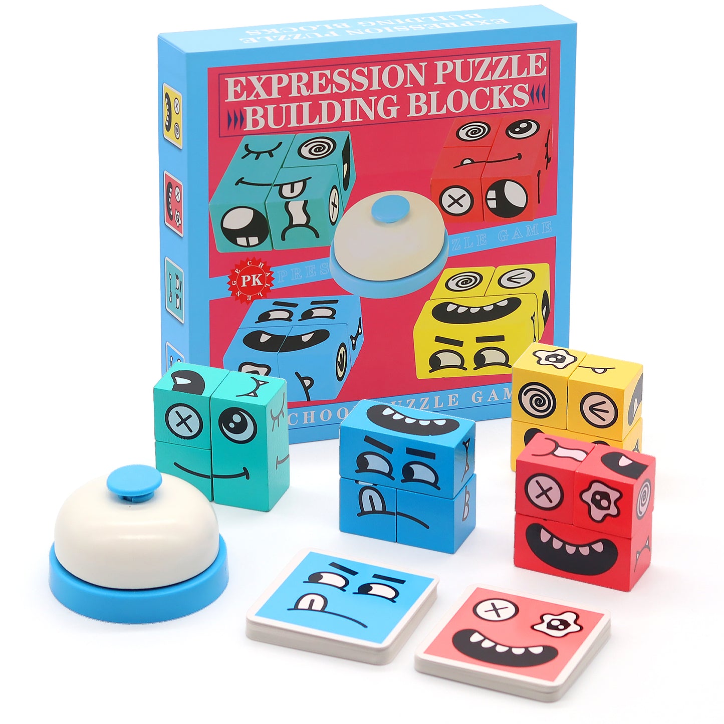 Wooden Expressions Matching Block Puzzles,Face-Change Rubiks Cube Game Educational Puzzle Board Games Toy Magic Cube Building Blocks Game for Kids Preschool Ages 3 Years and Up