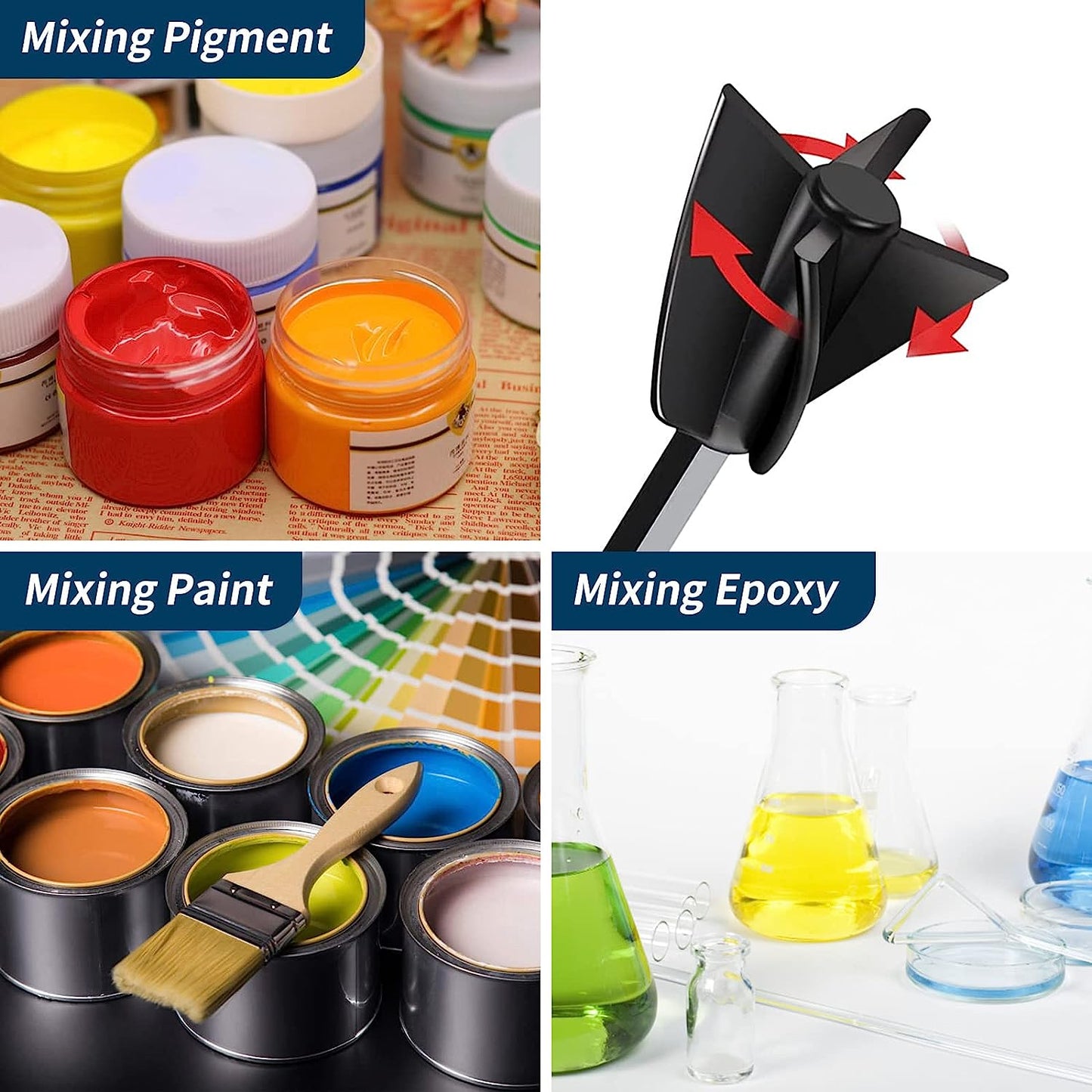 Paint Mixer for Drill, Epoxy Resin Mixer Tool Paint Mixer Drill Attachment, Drill Paint Mixer Drill Mixer Attachment, Reusable Mud Cement Paddle Mixer Paint Stirrer for Drill (2 Pcs)