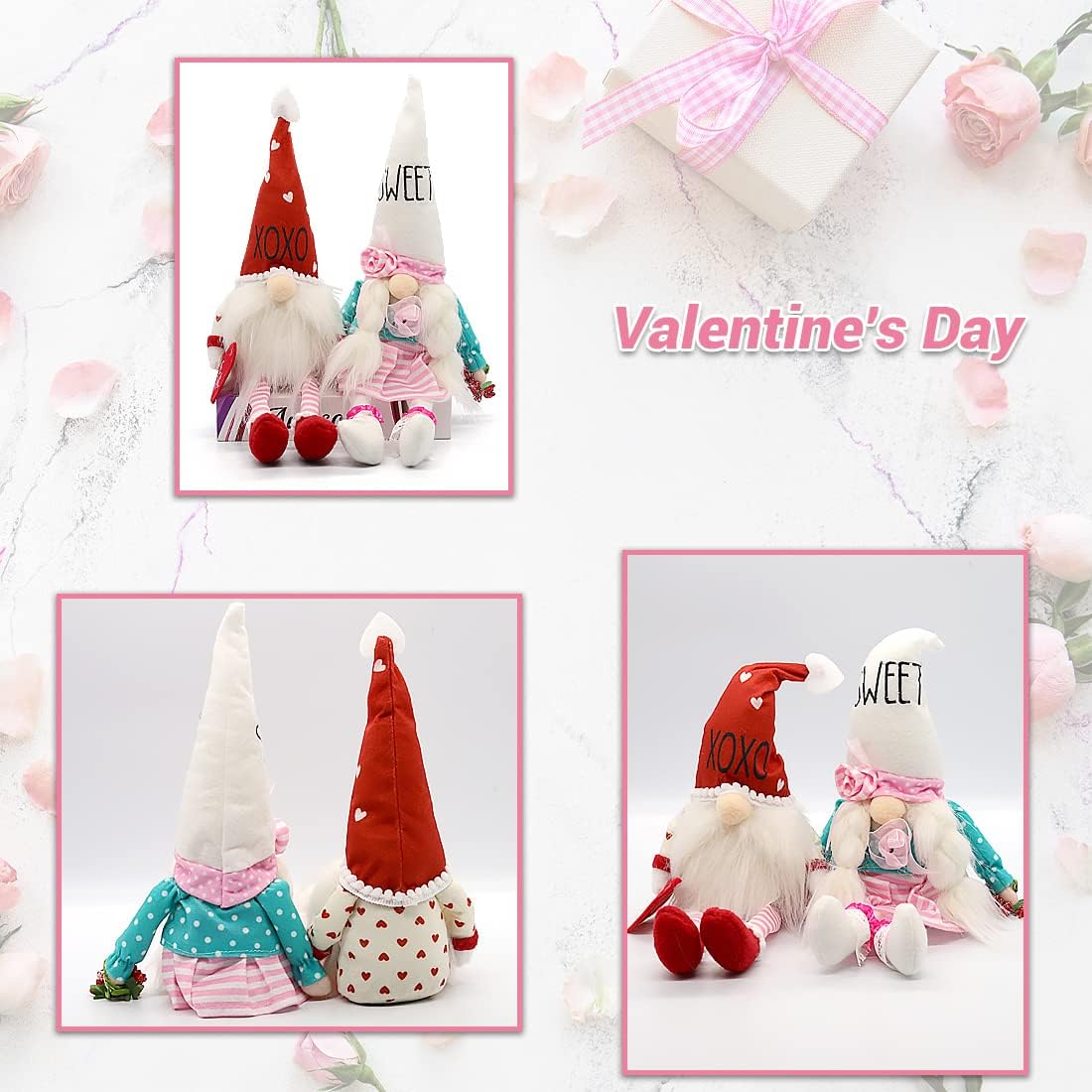 Easter Gnomes Decorations, Easter Bunny Gnomes Plush, Decor Gnome Decorations Spring Easter Decorations for The Home, Table Elf Gnomes Ornaments Easter Gifts(White-Red)
