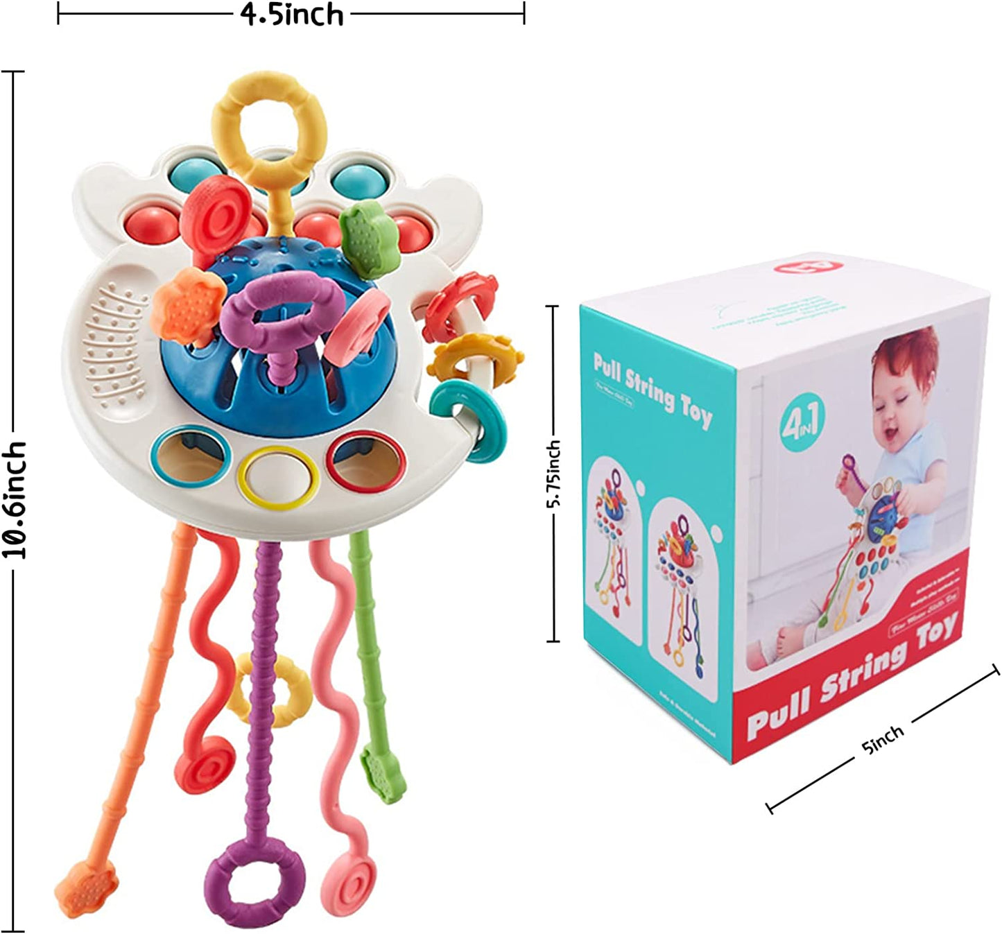 Montessori Toys for Babies 6-12 Months, Montessori UFO Silicone Pull String Activity Toys, Sensory Toys for 1 Year Old, Montessori Toys for 1 Year Old, Baby Toys Travel Toys for Toddlers Gift