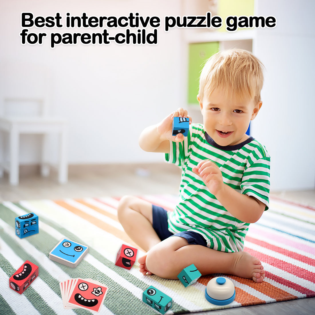 Wooden Expressions Matching Block Puzzles,Face-Change Rubiks Cube Game Educational Puzzle Board Games Toy Magic Cube Building Blocks Game for Kids Preschool Ages 3 Years and Up