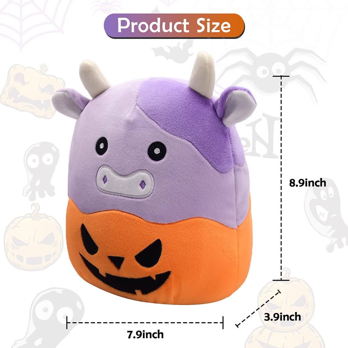 Cute Cow Plushie Pillow, Kawaii Cow Stuffed Animal Plush Toy, Soft Pumpkin Cow Plush Doll Halloween Plush Toy for Kids Birthday (Cow)