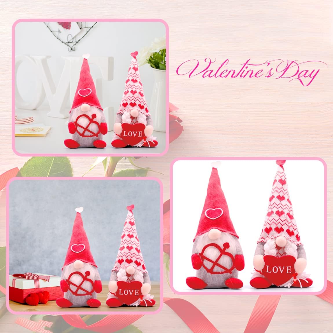 Easter Bunny Gnomes Plush, Spring Easter Decorations for The Home, Decor Gnome Decorations Handmade Scandinavian Plush Elf Doll - Easter Gnomes Decorations Gifts (Red-Grey)