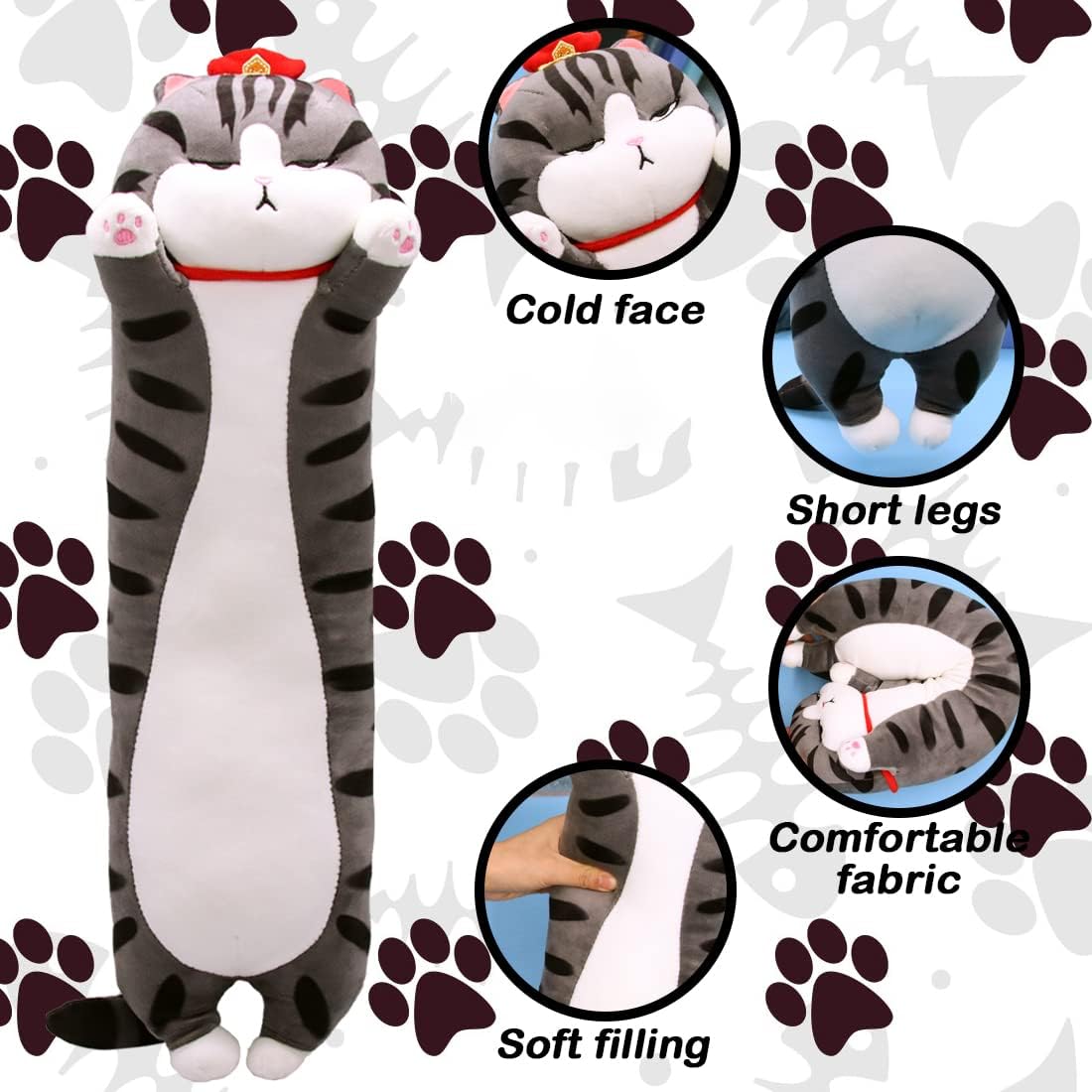 Long Cat Plush Cat Pillow Cat Body Plush Pillow Large Long Cat Stuffed Animal Toy Cat Soft Pillow Plush Long Throw Sleeping Pillow Long Cat Plushie Hug Pillow (23.6IN)