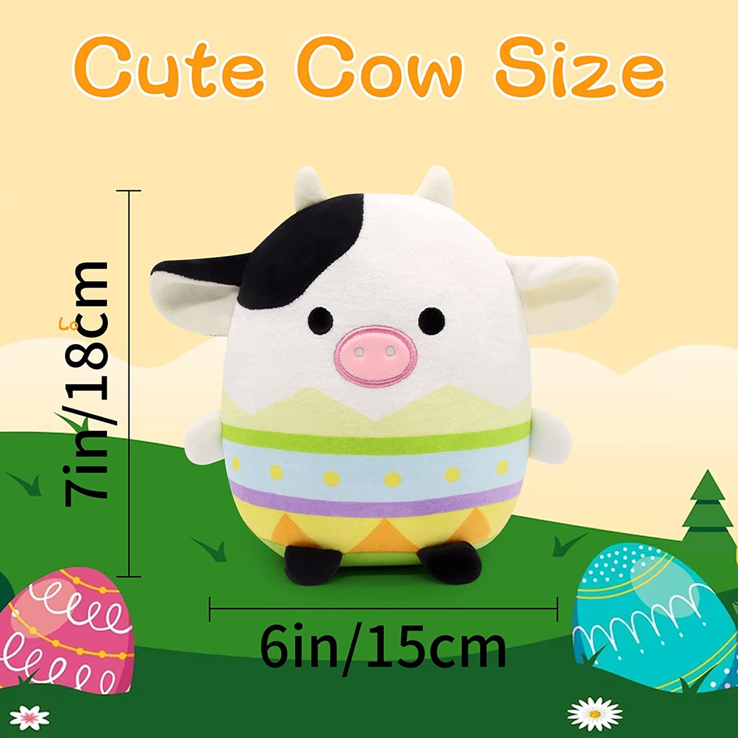 Cow Plushie Pillow Easter Egg Cow Stuffed Animal Toys, Cute Cow Plush Kawaii Home Decorations, Soft Stuffed Cow Doll Lovely Easter Gifts for Kids (Egg Cow)