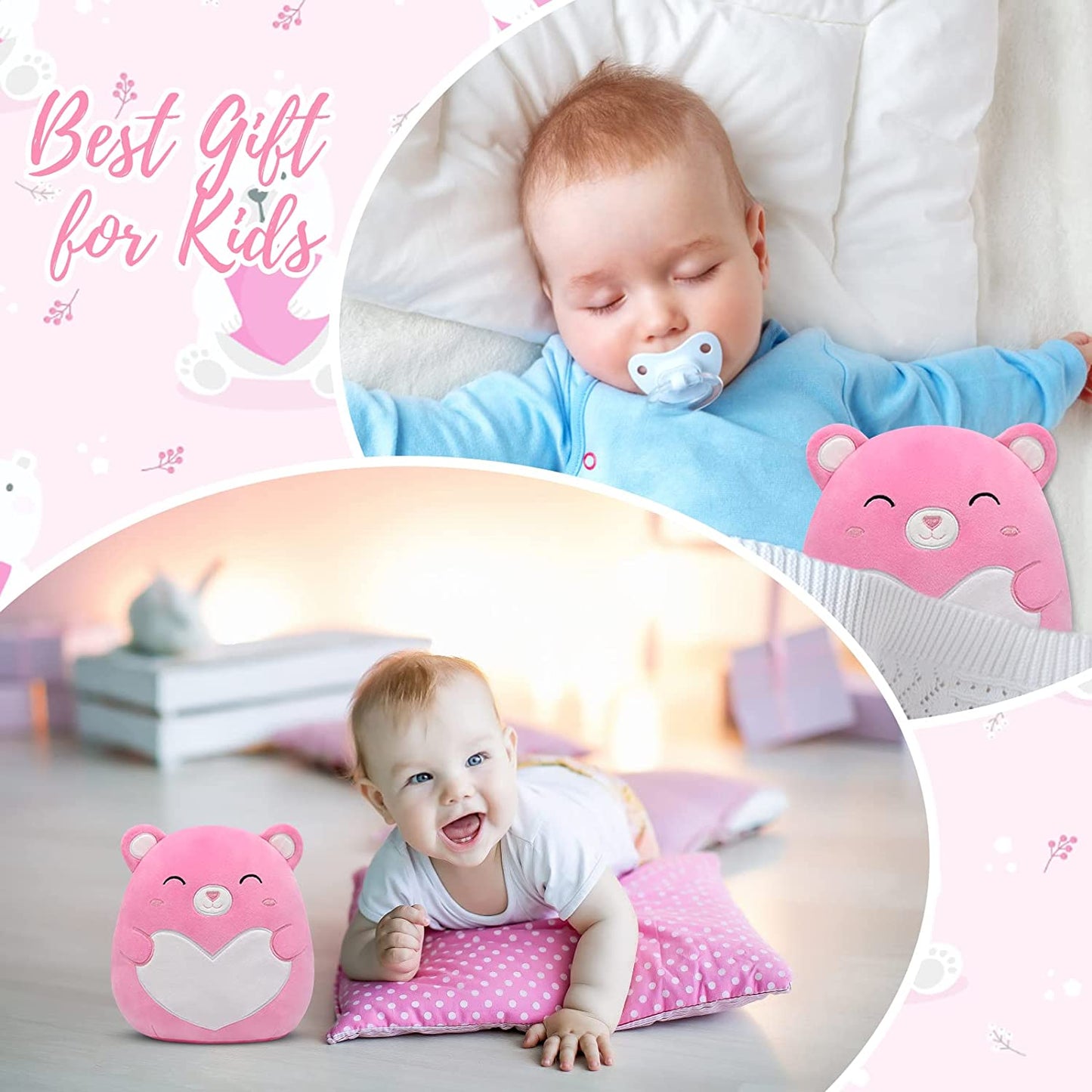 Bear Stuffed Animals Bear Plush with Love Pillow Toy，8” Kawaii Pink Teddy Bear Stuffed Bear Small Teddy Bear with Love, Cute Bear Plushie Teddy Bear for Kids Girlfriend Valentine's Day