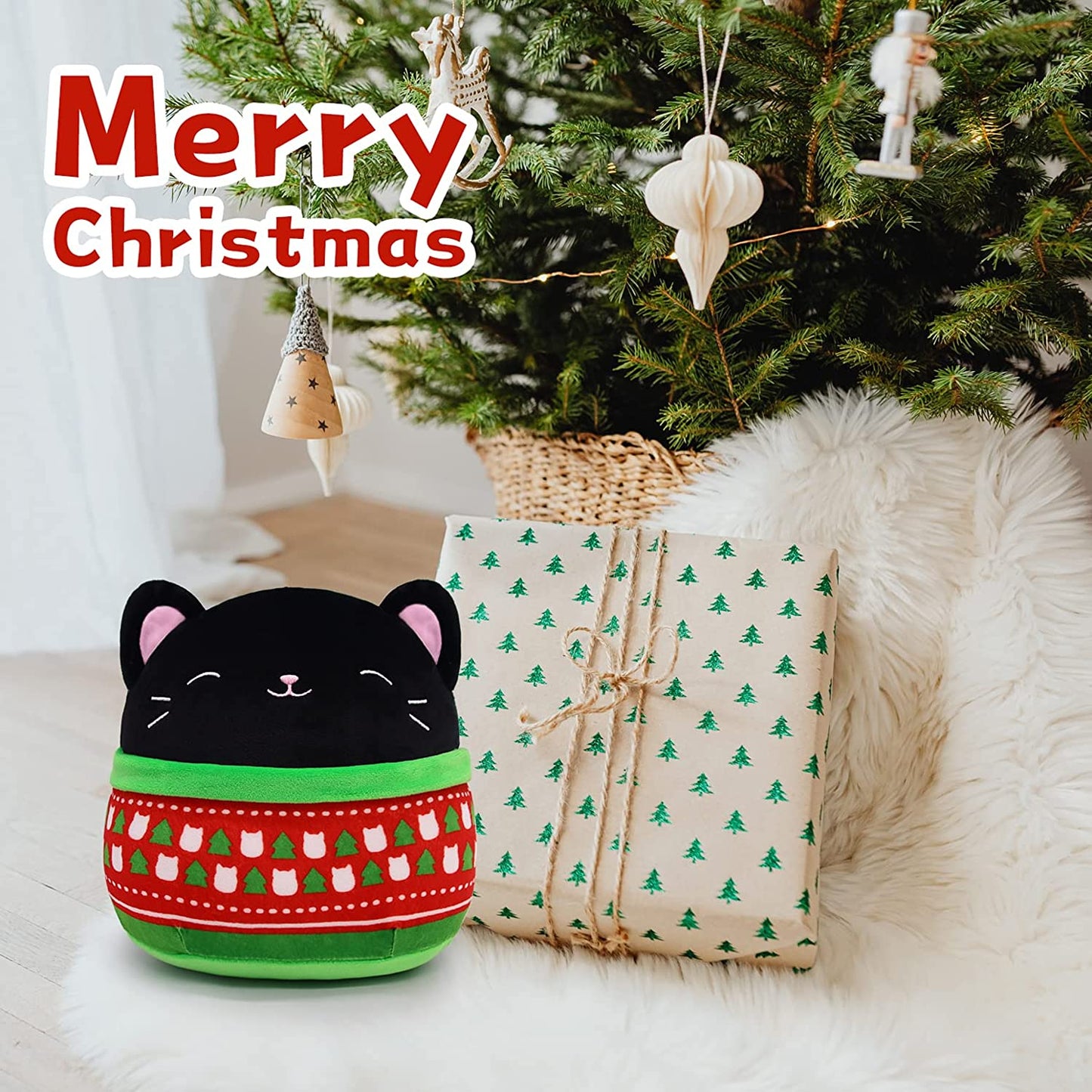 Black Cat Plush Pillow Cat Stuffed Animals, Soft Cute Christmas Plush Cat Pillow Cat Plushie Cat Doll, Kawaii Stuffed Animal Cat Plush Stuffed Cat Toys for Kids Birthday Christmas Decorations Gifts