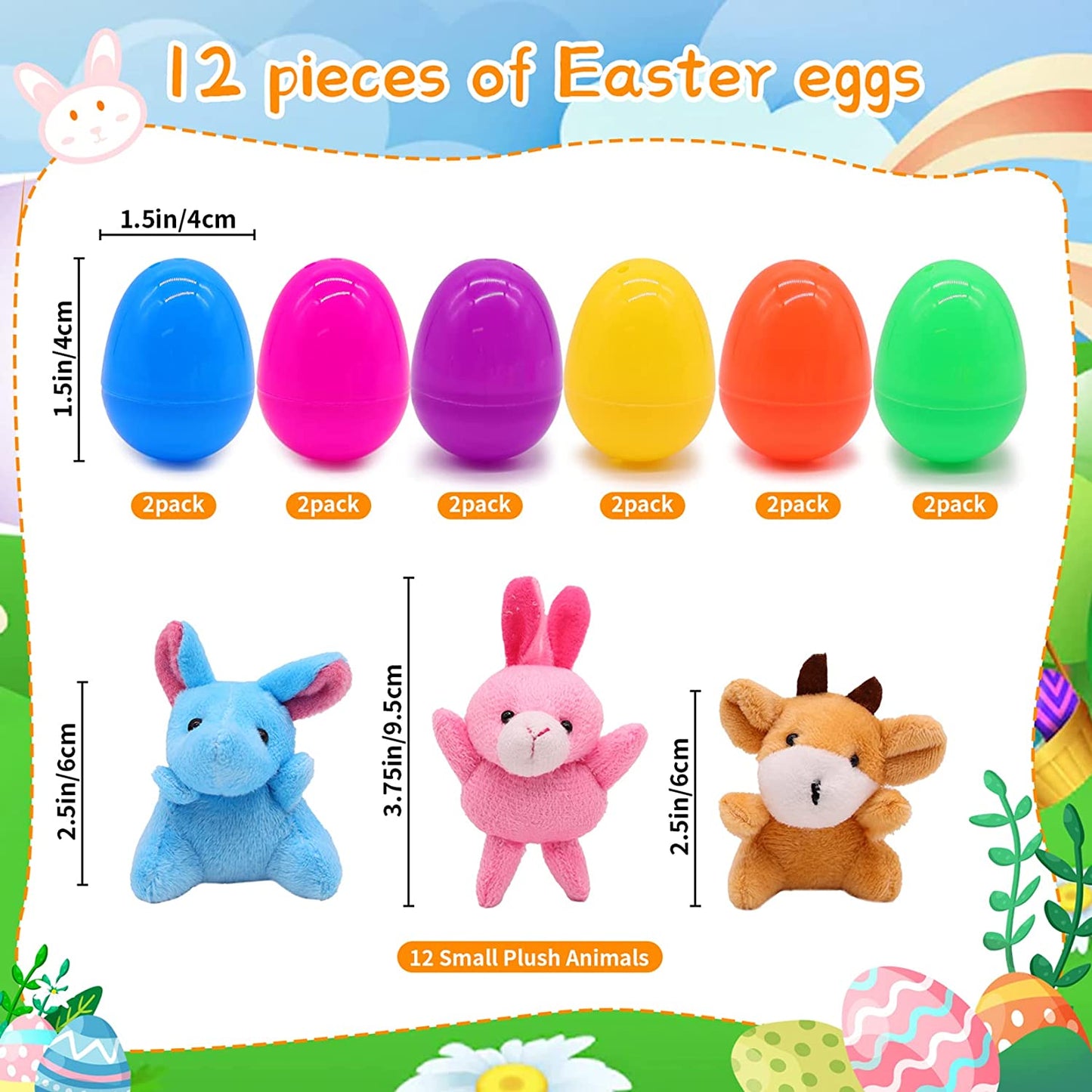 Easter Eggs Filled with Mini Animal Plush Toy Set, 12 Pack Cute Easter Stuffed Animal Keychain, Easter Basket Stuffed Animals for Easter Egg Hunt Party Supplies Favors, Easter Gift for Kids