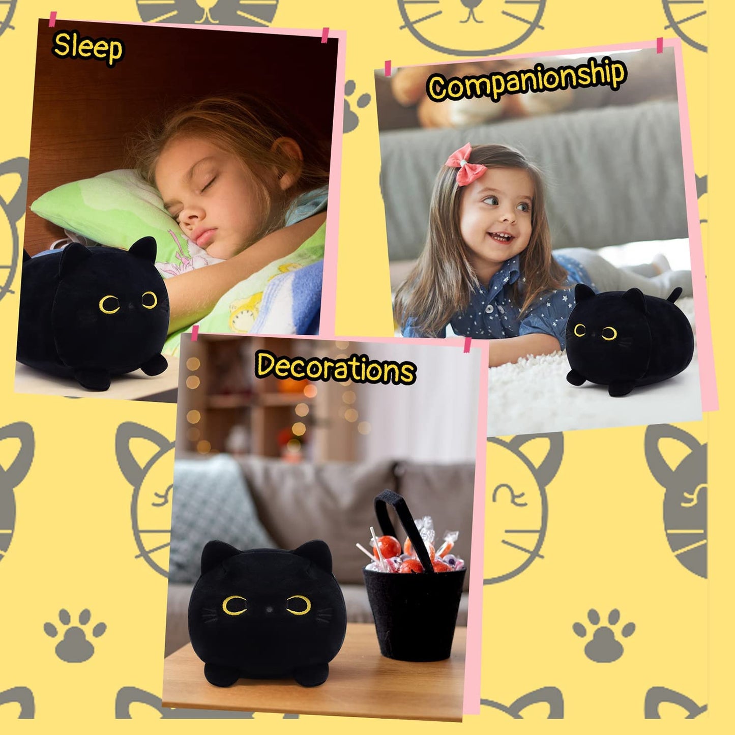 Black Cat Plush Black Cat Stuffed Animals Plush Toy, Kawaii Black Cat Pillow Plush Cat Plushie Stuffed Black Cat Toys, Cute Small Stuffed Animal Cat for Kids Birthday Home Decoration
