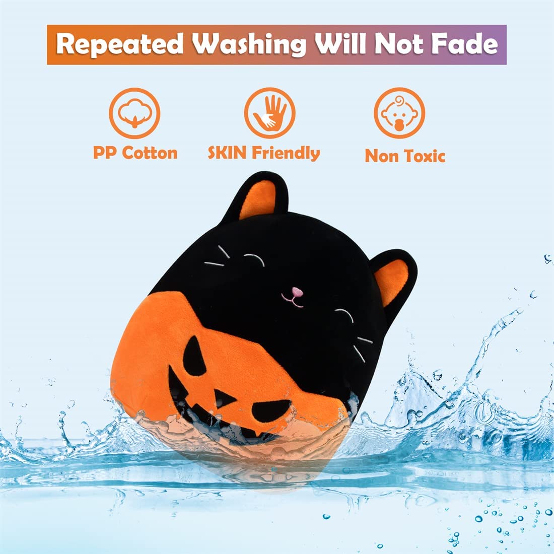 Halloween Plush Cat Plushie Pillow - 8inch Stuffed Animals Black Cat Plushie - Soft Stuffed Cat Doll Pillow - Pumpkin Cat Halloween Plushie - Gift for Kids Birthday Halloween (9 inch)