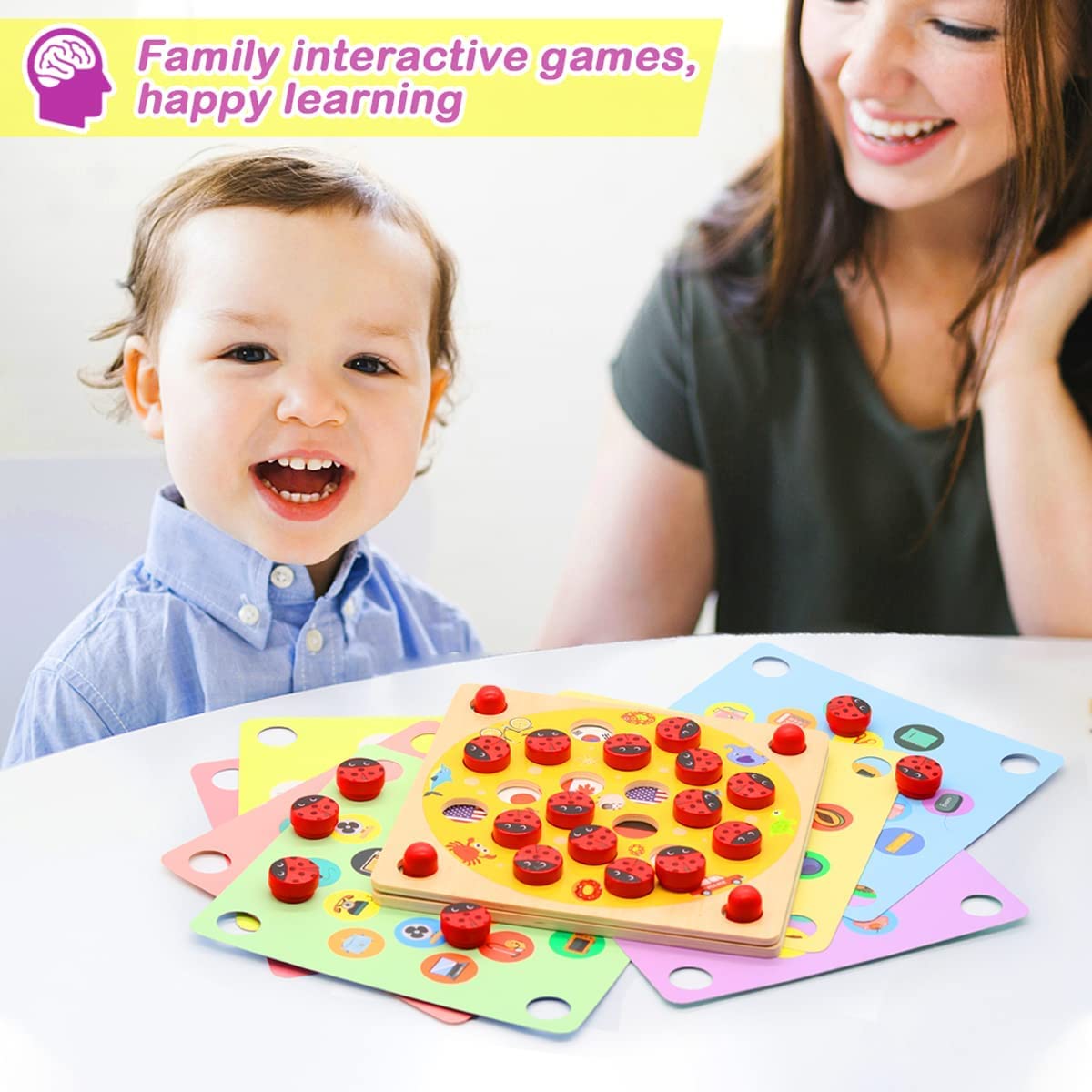 Ladybug's Garden Memory Games, Wooden Memory Matching Game, Educational Logical Thinking Match Board Toys Educational Games for Toddlers, Kids’ Game for Ages 3 and Up