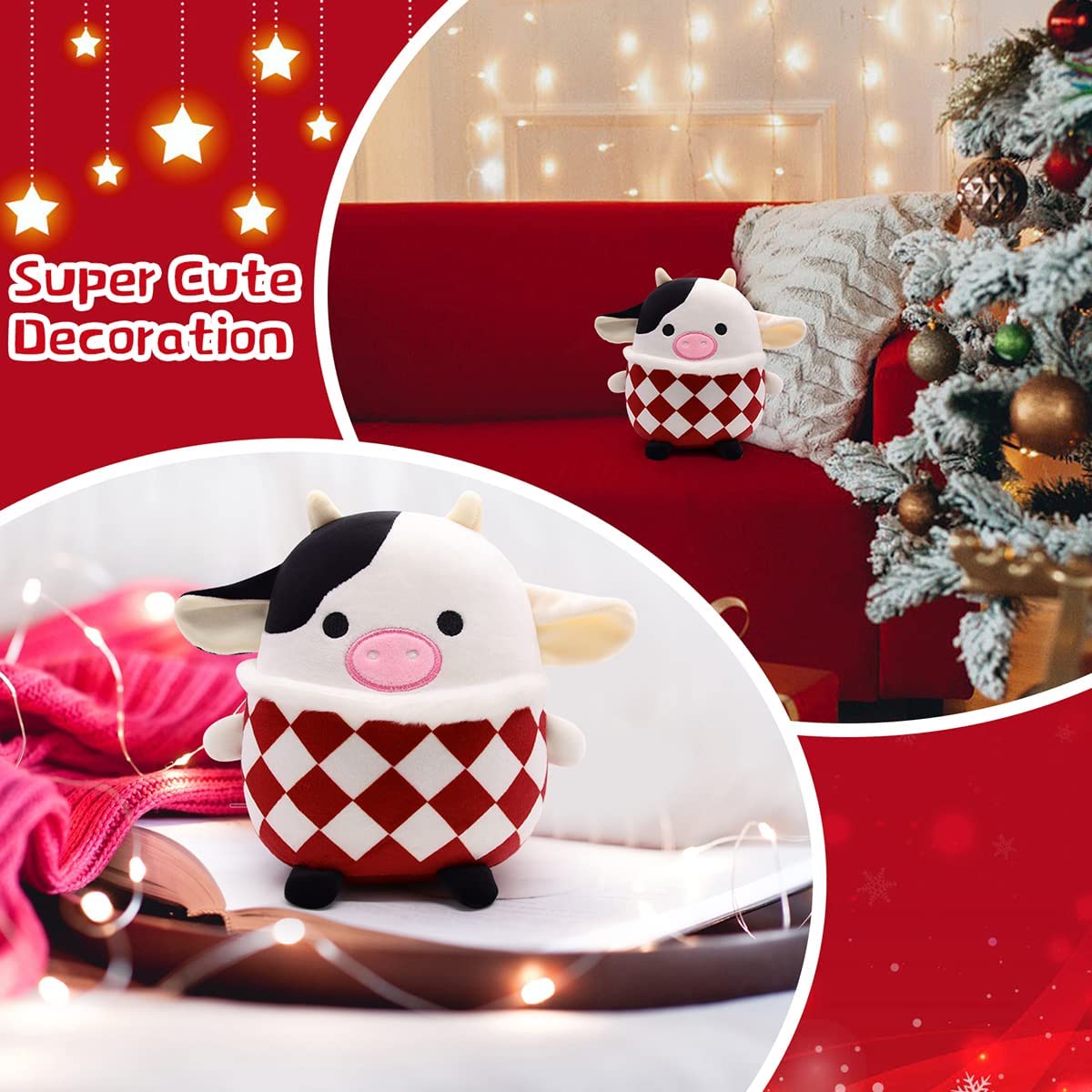 Cow Stuffed Animal Plush, 3D Cute Cow Plushie Pillow Toy, Cow Stuffed Animals Pillow, 20cm Soft Plush Cows Toy for Home Car Decoration, Gift for Kids Girlfriends Lover