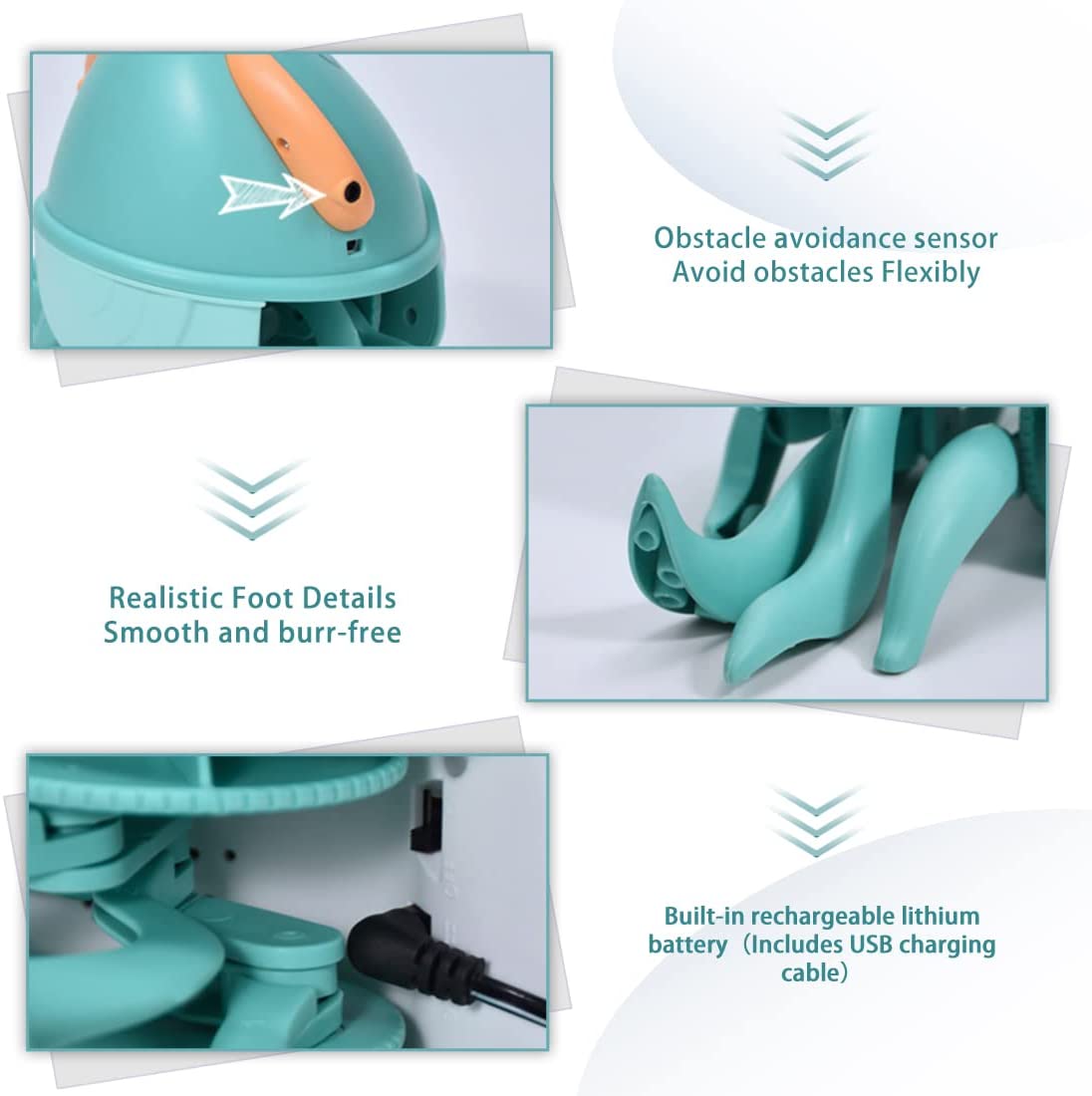 Baby Crawling Toy Musical Octopus - Electronic Movable Pet for Kids Toddler Interactive with Music, LED Light Up Automatically Avoid Obstacle Walking Toys, Blue