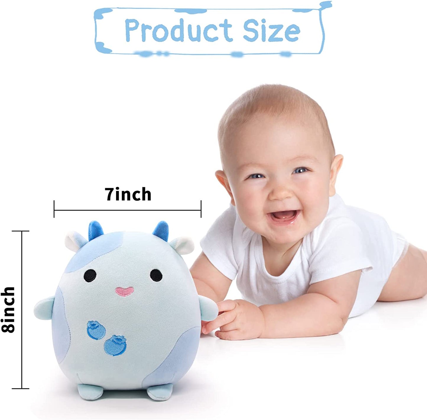 Blueberry Cow Stuffed Animals Plush Pillow Toys, 8" Kawaii Blueberry Cow Plush Blue Stuffed Cow Plushie Toys, Soft Cute Blueberry Cow Plush Pillow for Kids Christmas Birthday Gifts Home Car Decoration