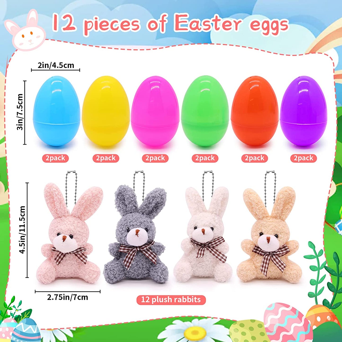 Easter Eggs Filled with Mini Animal Plush Toy Set, 12 Pack Cute Bunny Stuffed Animal Keychain, Easter Basket Stuffed Animals for Easter Egg Hunt Party Supplies Favors