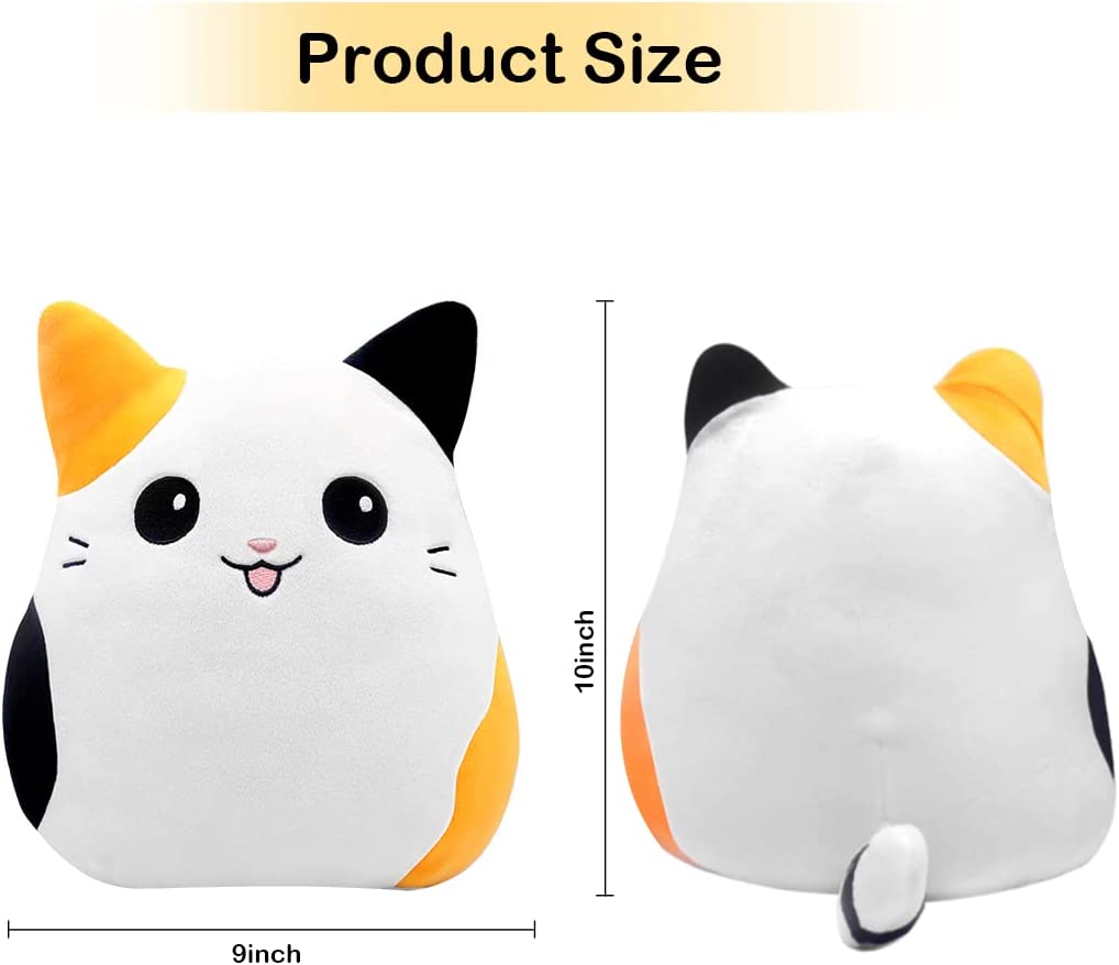 Cat Plushie Pillow Stuffed Animals Plush Toy for Kids,10Inch Kawaii Plushie Soft Hugging Pillow Calico Cat Plush Toys for Girls Boys, Cute Stuffed Cat Doll for Birthday Gift