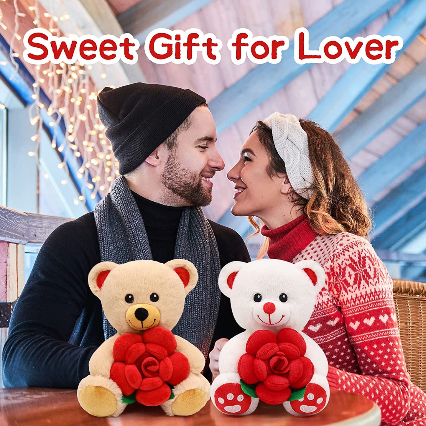 Valentines Day Teddy Bear Stuffed Animal, I Love You Teddy Bear with rose, cute plush teddy bear is a beautiful gift for lover, wife, perfect for Valentine's Day, birthday home decoration, Brown