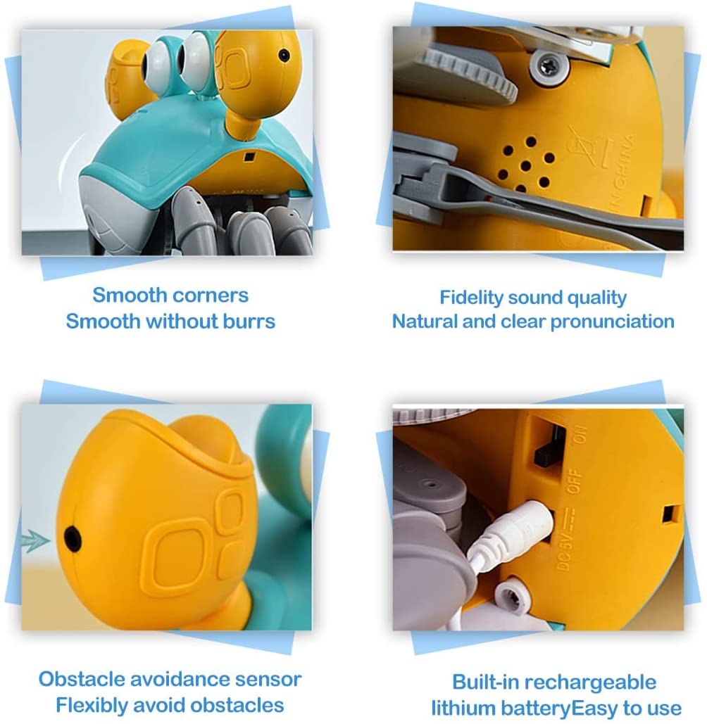 Crawling Crab Baby Musical Toy with LED Light Up, Crab Crawling Musical Toy for Baby, Toddler Interactive Crawling Toy Automatically Avoid Obstacle, Walking Crab Toys for Kids Boys Girls