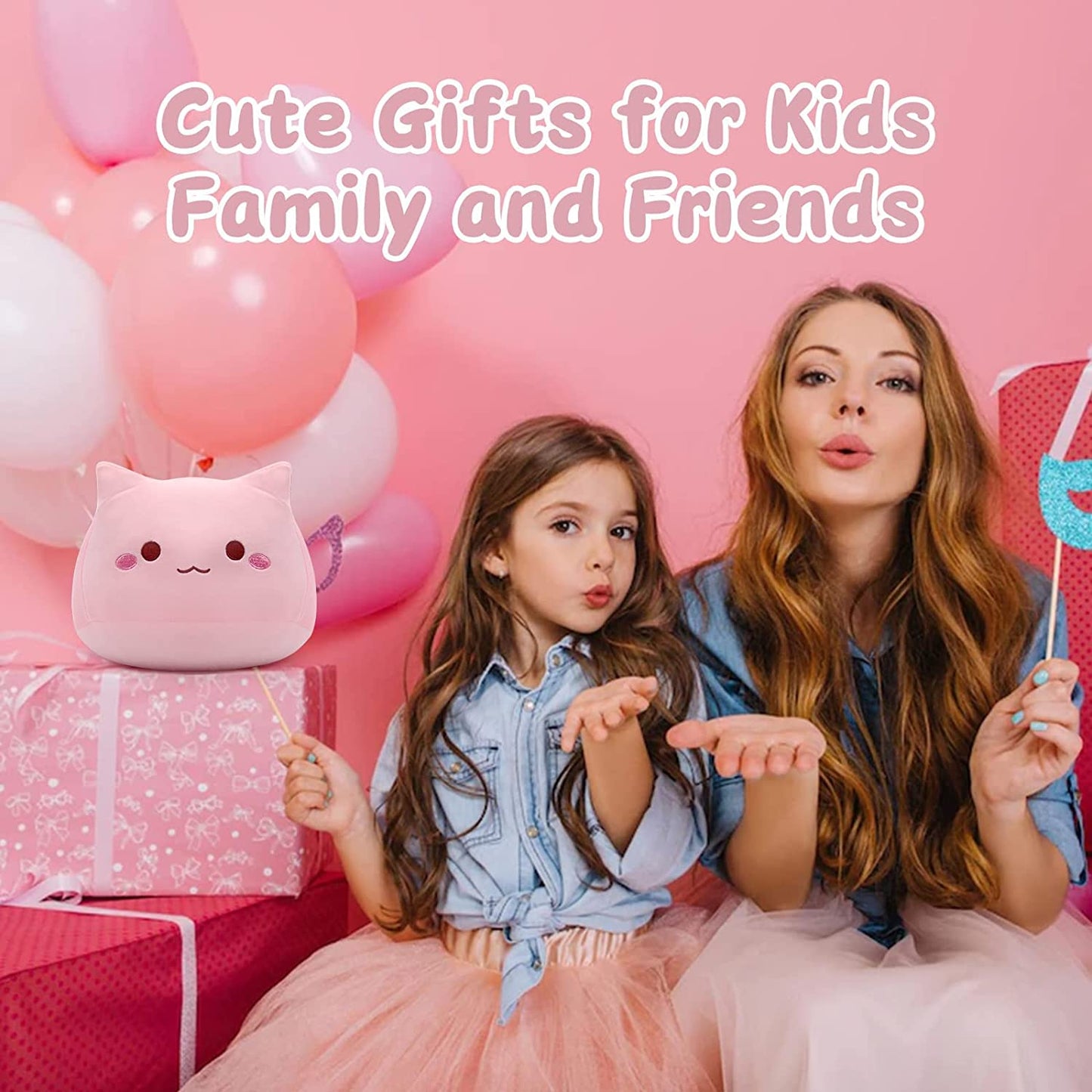 8" Cat Plush Pink Cat Pillow,Soft Plush Doll Cat Plushie Cat Pillow,Stuffed Animal Soft Plush Pillow Baby Plush Toys Cat Shape Design Sofa Pillow Decoration Doll