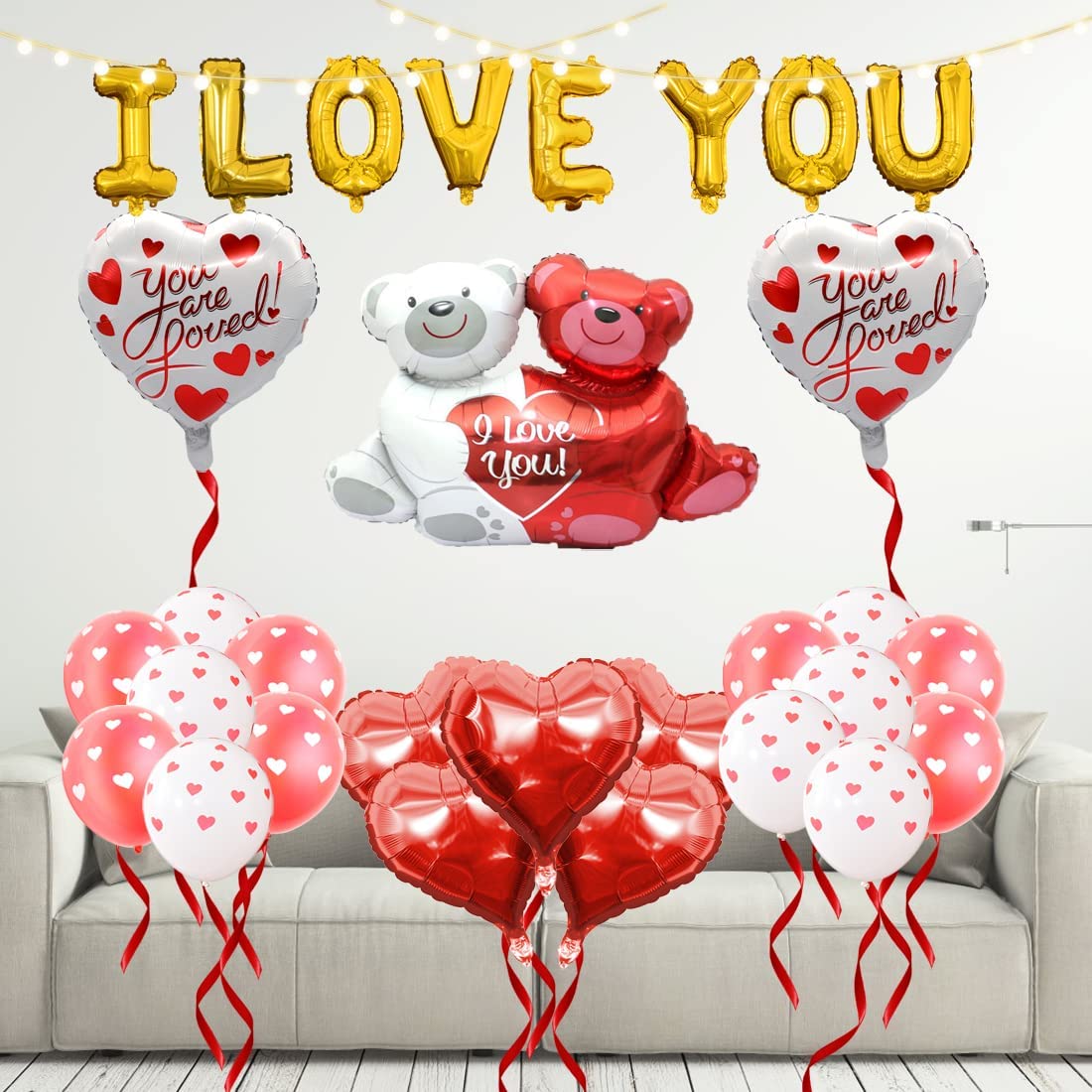 Valentines Day Balloons Kit I Love You Decoration Set Gold I Love You Banner 1000 Pieces Red Rose Petals Wedding Flower Decoration Foil Balloon Valentine Decorations Party Supplies