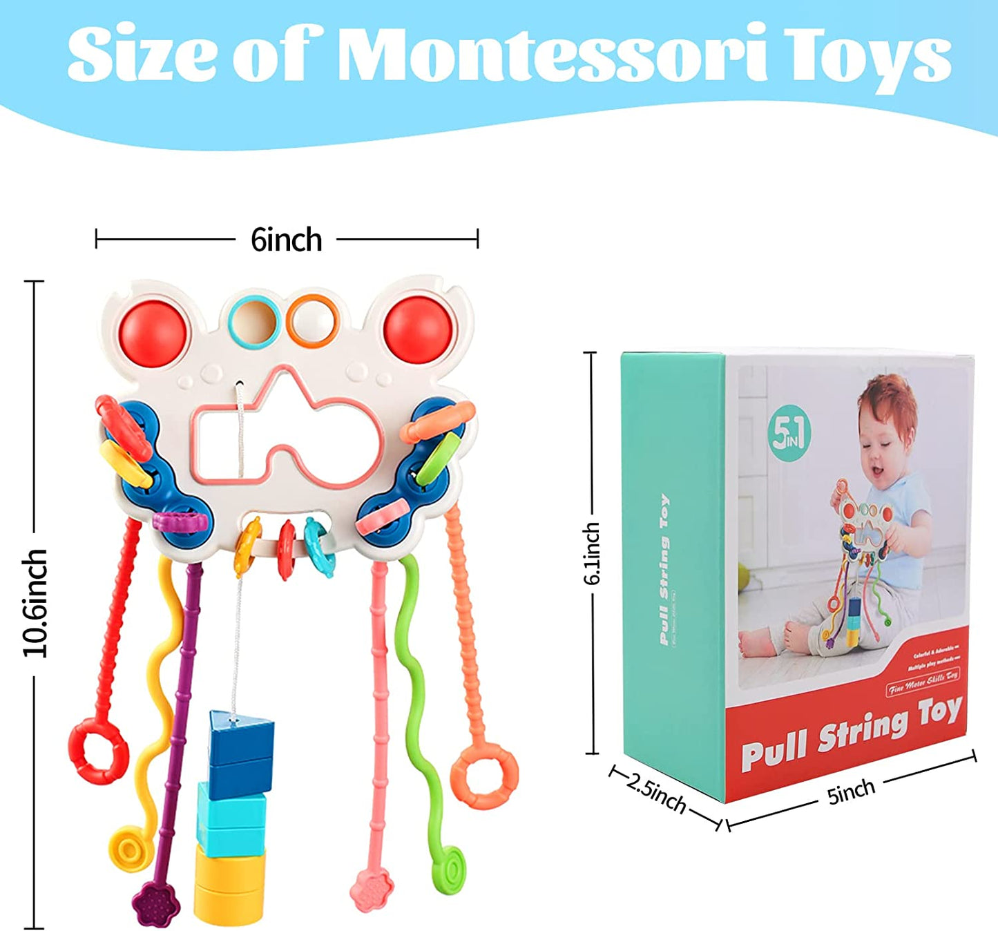 Montessori Toys for Babies 6-12 Months, Food Grade Silicone Pull String Activity Toys, Sensory Toys for Toddlers 1-3, Montessori Toys for 1 Year Old, Travel Toys for 1 Year Old, Baby Toys Gift
