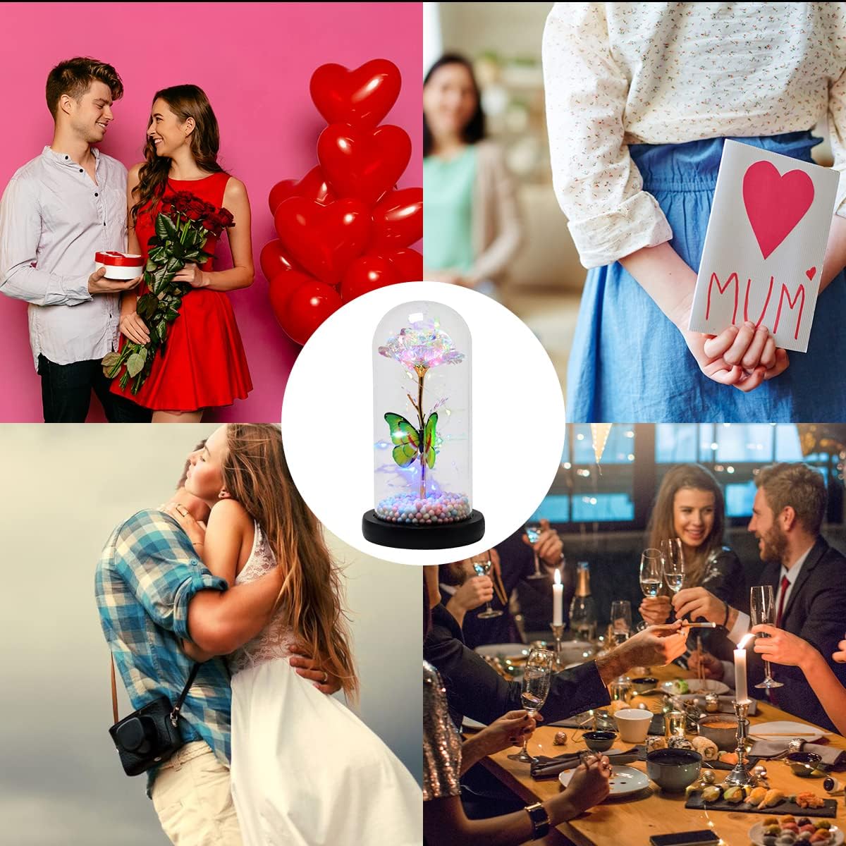 Valentine's Day Decoration Enchanted Rose in Glass Dome for Her, Galaxy Rose Flower in Glass Dome Valintine Day Gifts for Women Girlfriend