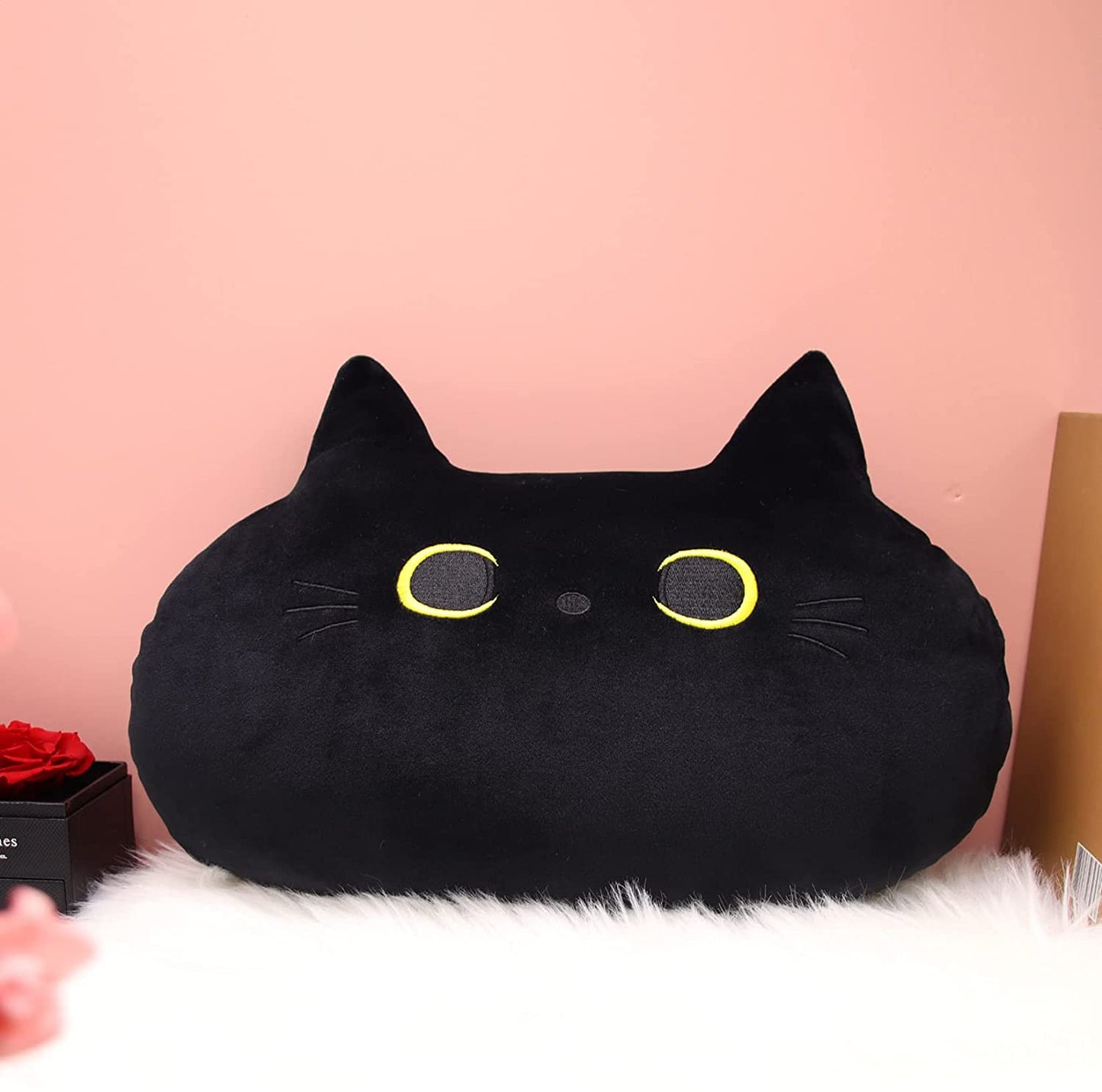 Black Cat Plush Cushion, Cute Cat Plush Toy, Soft Cat Shape Design Lumbar Spine Cushion Plush Stuffed Cat Doll Toy for Children Birthday, Halloween Christmas Gifts
