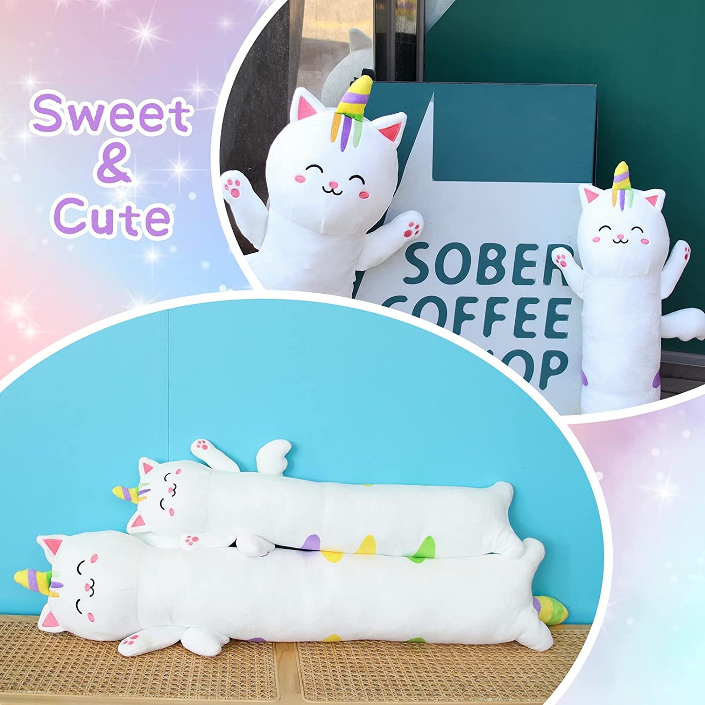 32In Long Cat Plush Body Pillow, Cute Long Cat Plush Toys Soft Easter Plush Toy, Soft Plush Cat Plushies Toy for Birthday Christmas Easter Kids Gifts