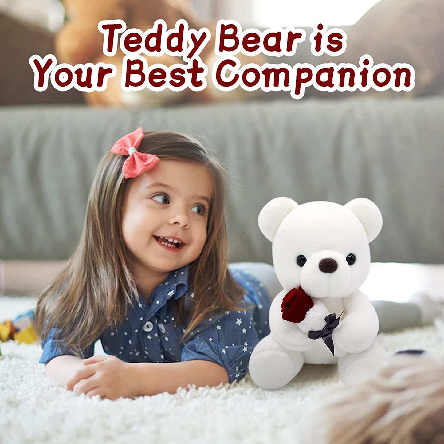 Valentines Day Gifts Teddy Bear Plush Stuffed Animal, Teddy Bears Stuffed Animals with Rose Gift for Her and Kids Stuffed Animals Toy Stuffed Animal Gifts Valentines Day Decor 10 Inch