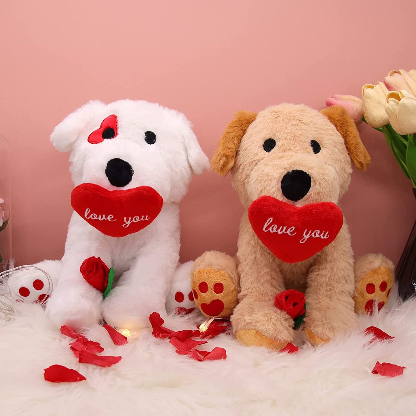 Valentines Day Gifts for Women Kids Wife Girlfriend , l Love You Dog Stuffed Animals with Rose, Dog Plush Gift for Her, Perfect for Graduation, Birthday Valentine's Day Decorative Gift