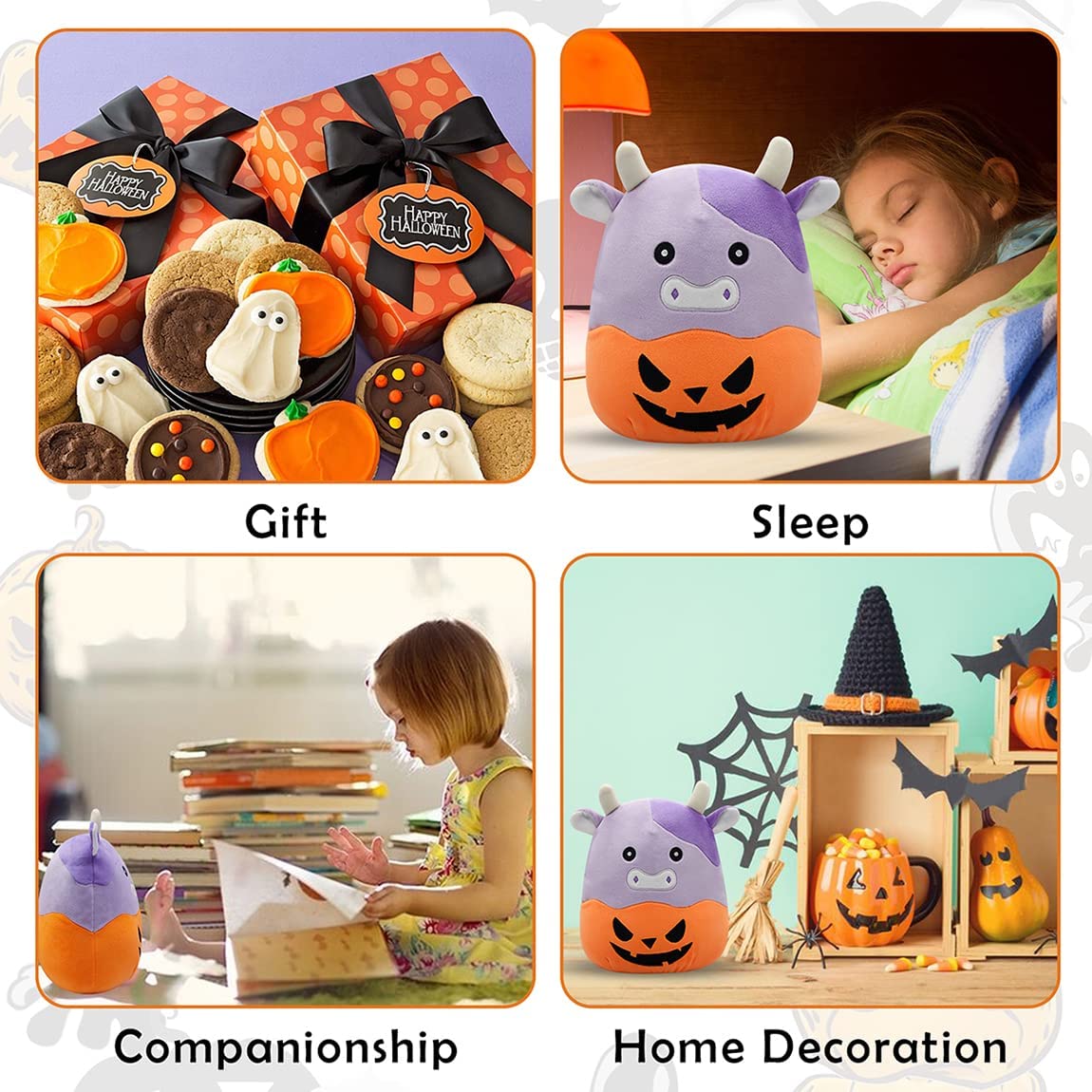 Cute Cow Plushie Pillow, Kawaii Cow Stuffed Animal Plush Toy, Soft Pumpkin Cow Plush Doll Halloween Plush Toy for Kids Birthday (Cow)