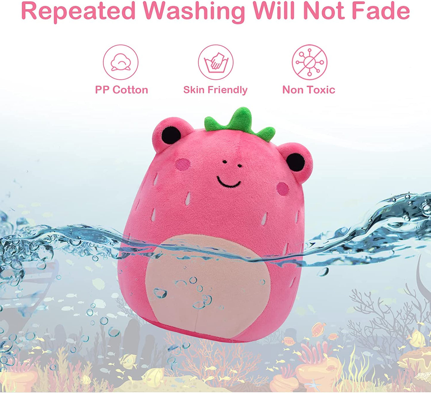 7 Inch Frog Stuffed Animals Pillow, 3D Cute Strawberry Frog Plushie Toy, Kawaii Frog Plush, Frog Pillow Plush for All Ages, Gift for Christmas Birthday Children's Day Home Decoration (Pink)