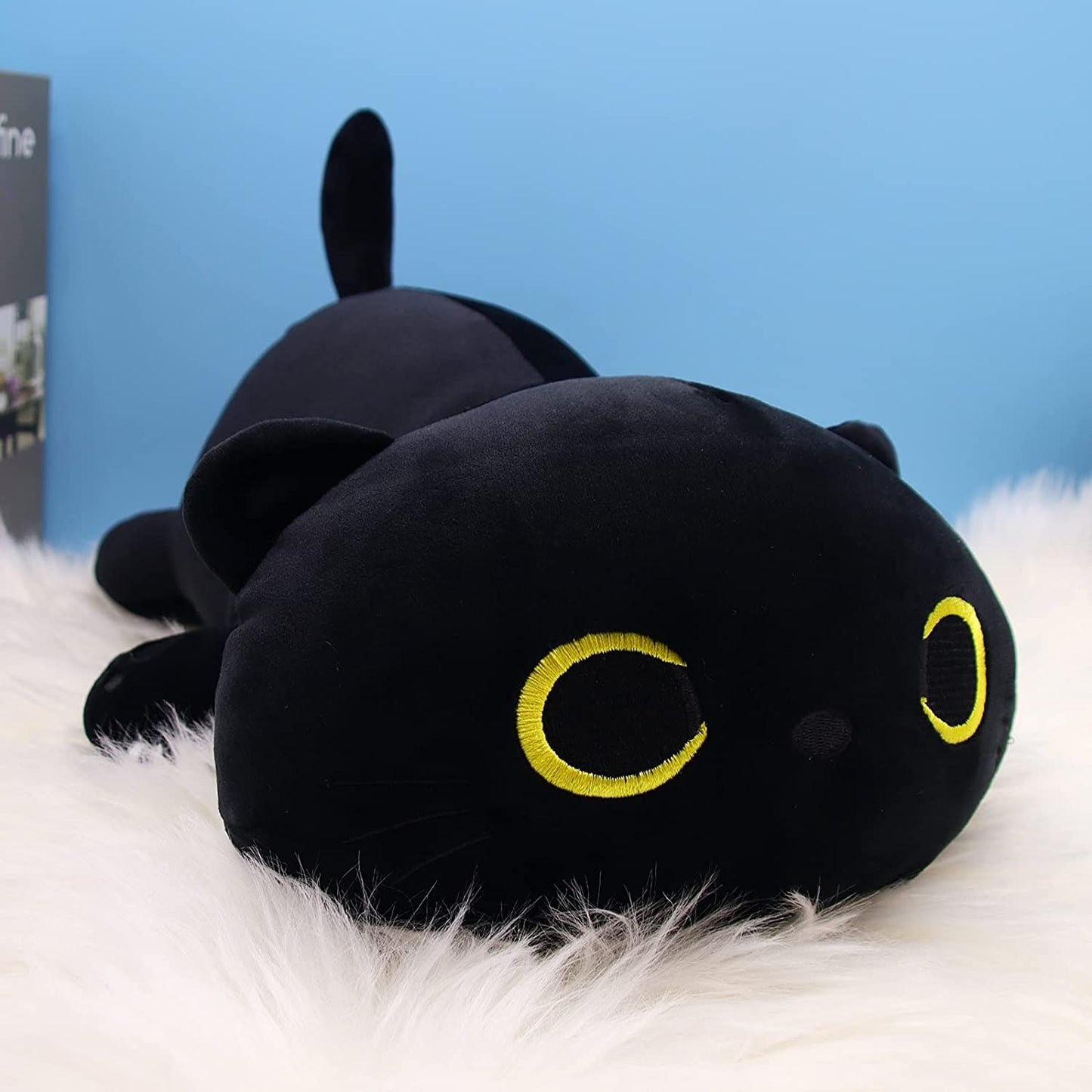 Cute Cat Plush Pillow Toys, 13inch Kawaii Cat Stuffed Animals Black Cat Plushie, Soft Stuffed Cat Doll Pillow Christmas Plush Gift for Kids