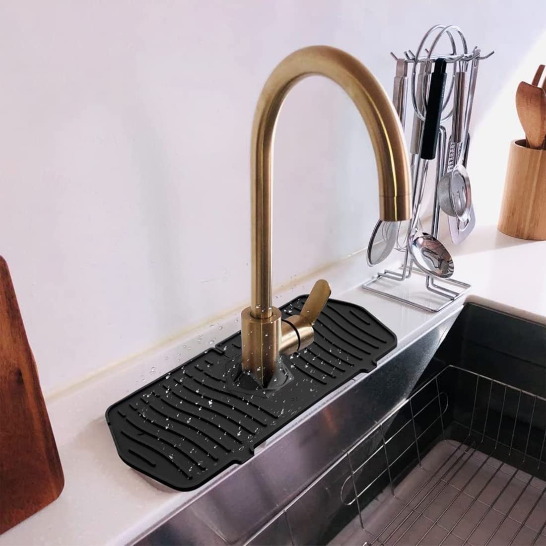 Sink Faucet Mat Sink Splash Catcher Faucet Mat, Water Catcher Mat Under Sink Mats for Kitchen Countertop Protect, Silicone Water Drying Pad for Bathroom, Bar, RV