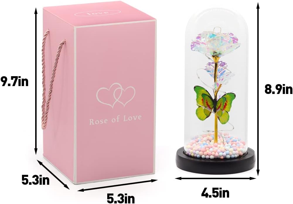 Valentine's Day Decoration Enchanted Rose in Glass Dome for Her, Galaxy Rose Flower in Glass Dome Valintine Day Gifts for Women Girlfriend