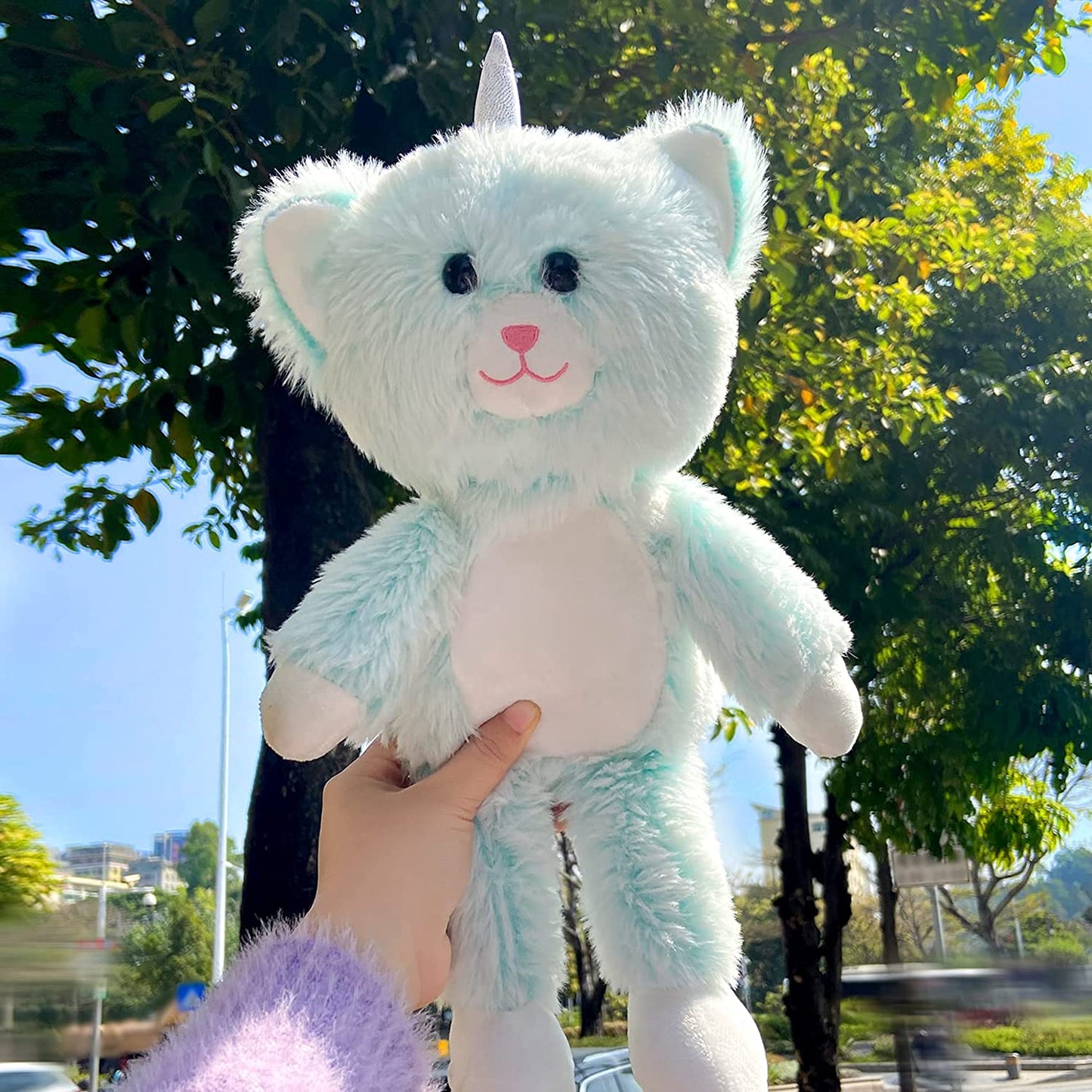 Blau Katze Plüschtiere, Katze Plüschtiere Plüsch, Schwarze Katze Plüsch Puppe weich Schwarze Katze Kissen, Kawaii Plüschtier Katze Spielzeug für Kinder Geburtstag Geschenke Dekor