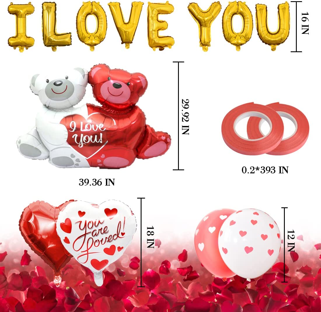 Valentines Day Balloons Kit I Love You Decoration Set Gold I Love You Banner 1000 Pieces Red Rose Petals Wedding Flower Decoration Foil Balloon Valentine Decorations Party Supplies