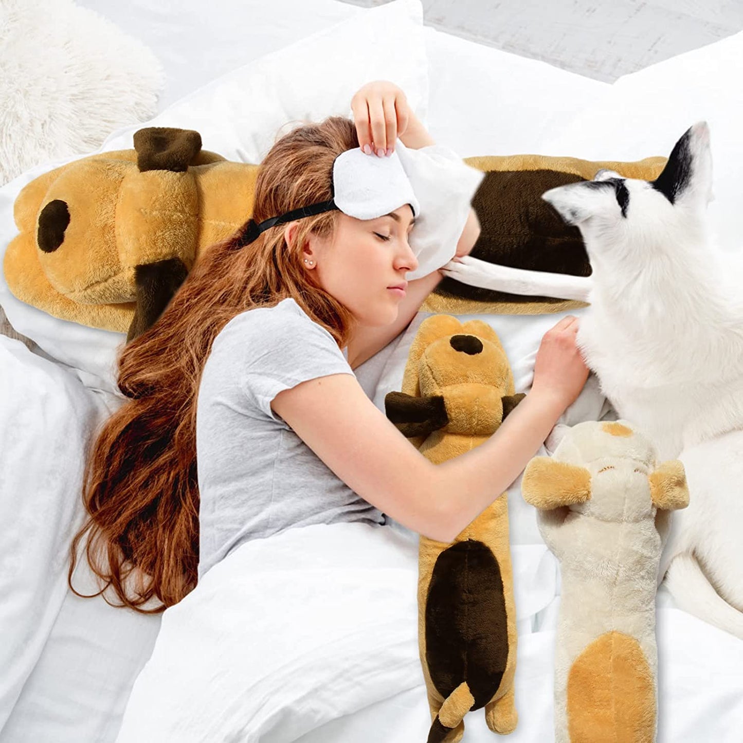 Dog Plush Hugging Pillow, 23" Cute Big Dogs Stuffed Animal Toys, Soft Giant Sleeping Animal Body Pillow, Dog Plushies Doll Toy Gift for Kids Girlfriend, Brown, Grnidceau