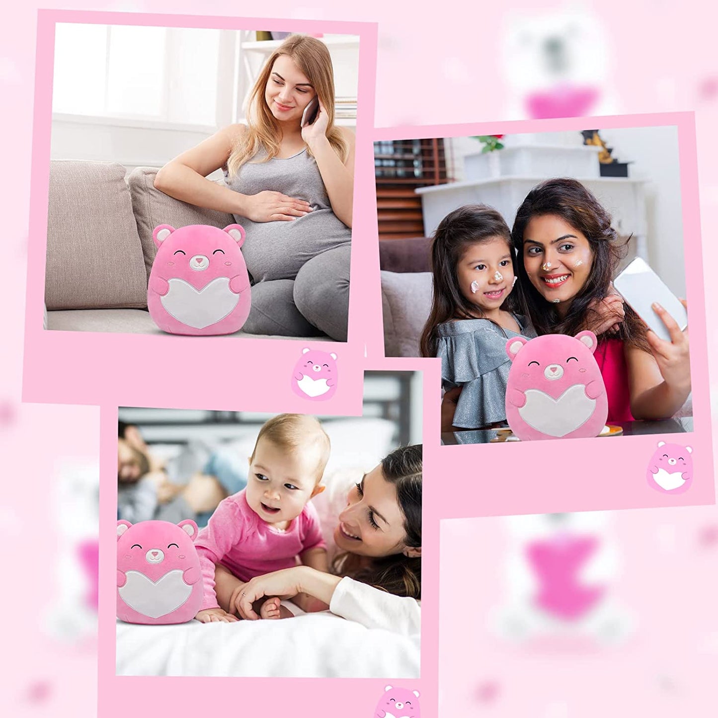 Bear Stuffed Animals Bear Plush with Love Pillow Toy，8” Kawaii Pink Teddy Bear Stuffed Bear Small Teddy Bear with Love, Cute Bear Plushie Teddy Bear for Kids Girlfriend Valentine's Day