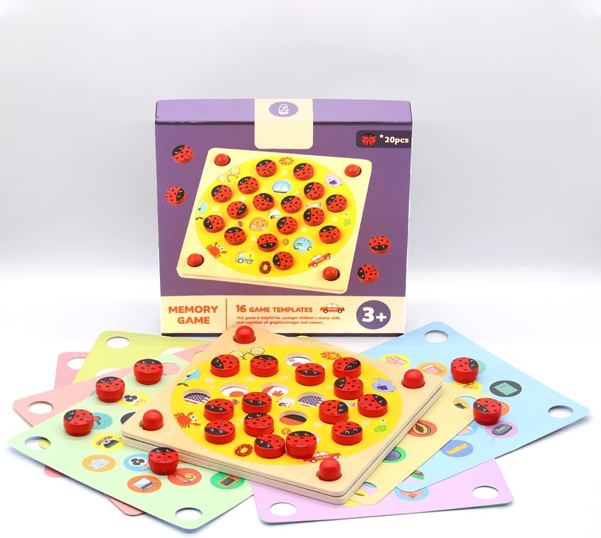 Ladybug's Garden Memory Games, Wooden Memory Matching Game, Educational Logical Thinking Match Board Toys Educational Games for Toddlers, Kids’ Game for Ages 3 and Up