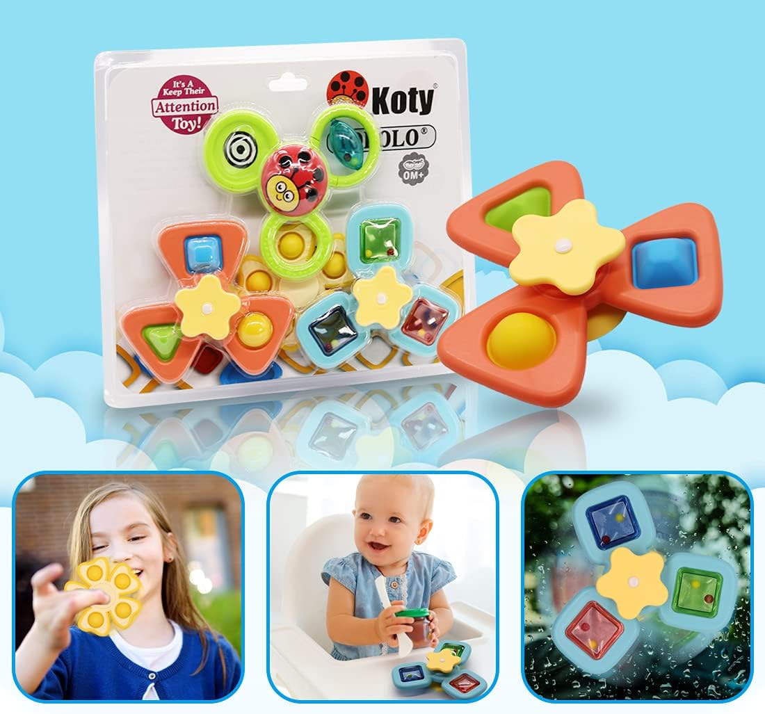 4pcs Suction Cup Spinner Toys for Babies ,Spinning Top Toys Baby Toy,Baby Spinners Toy Pop Fidget Function with Rotating Suction Cup