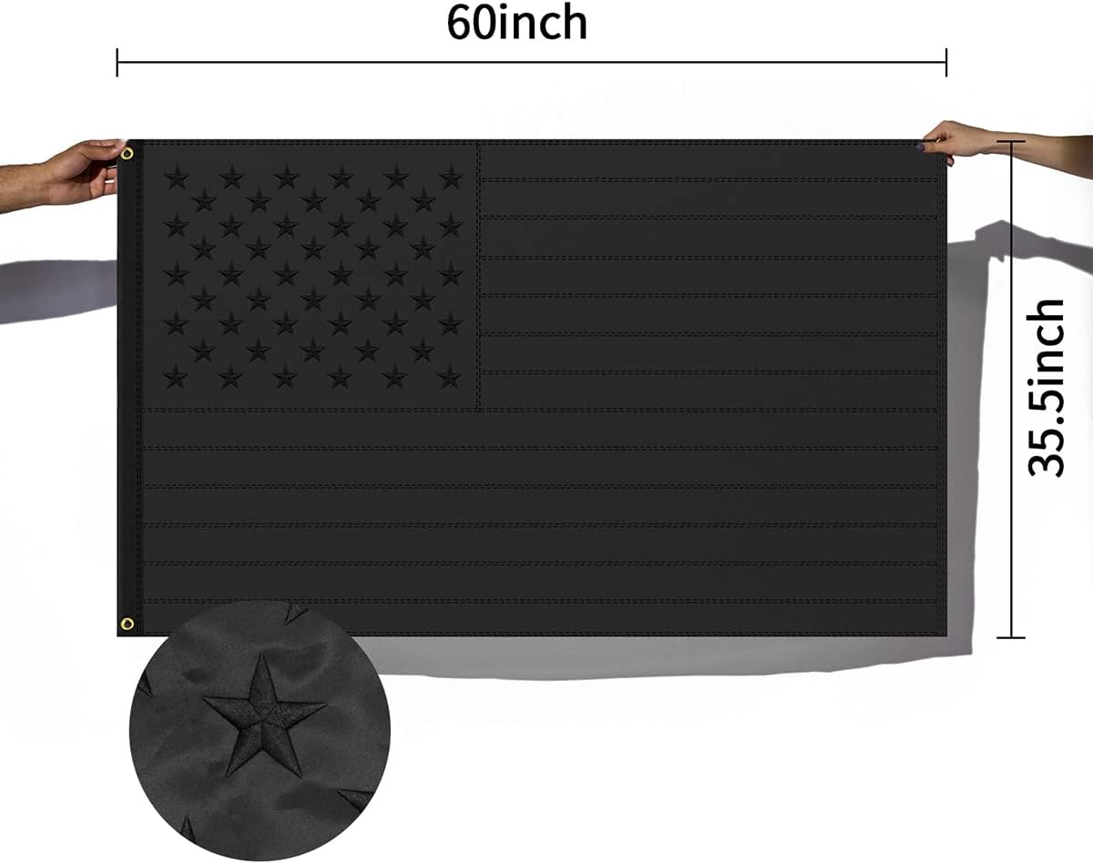 Black American Flag All Black American Flag 3x5 Ft USA Flag Embroidered Stars Double Sided Black Flag with Brass Grommets