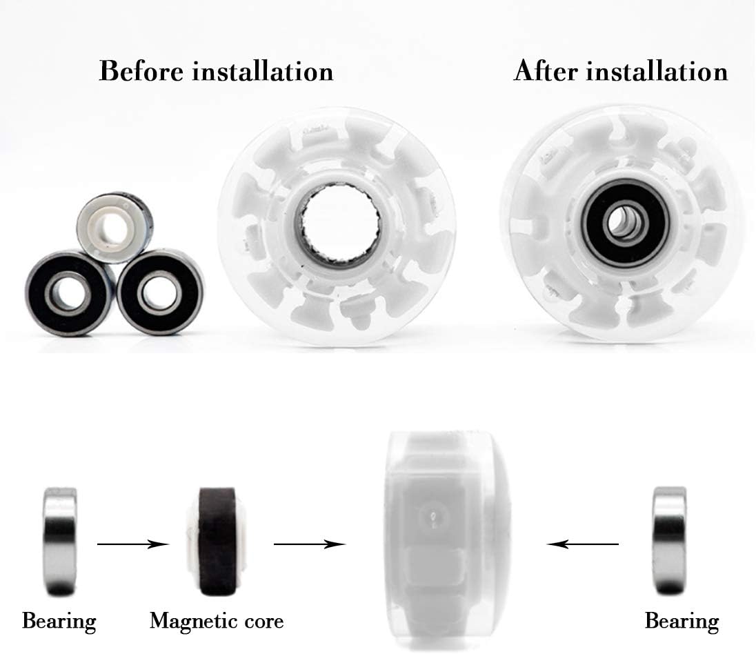 Light up Roller Skate Wheels with Bearings Luminous Installed Double Row Skating and Skateboard Roller Skates Accessories Transparent Flashing Universal Wheels