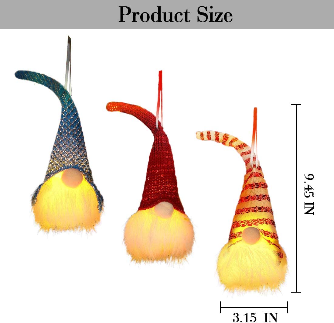 6 Pcs Christmas Gnome Lights Handmade Swedish Tomte Gnomes Ornaments Scandinavian Santa Plush Doll Hanging Decoration Pendants Gnome Christmas Plush Ornaments Set (6PCS)