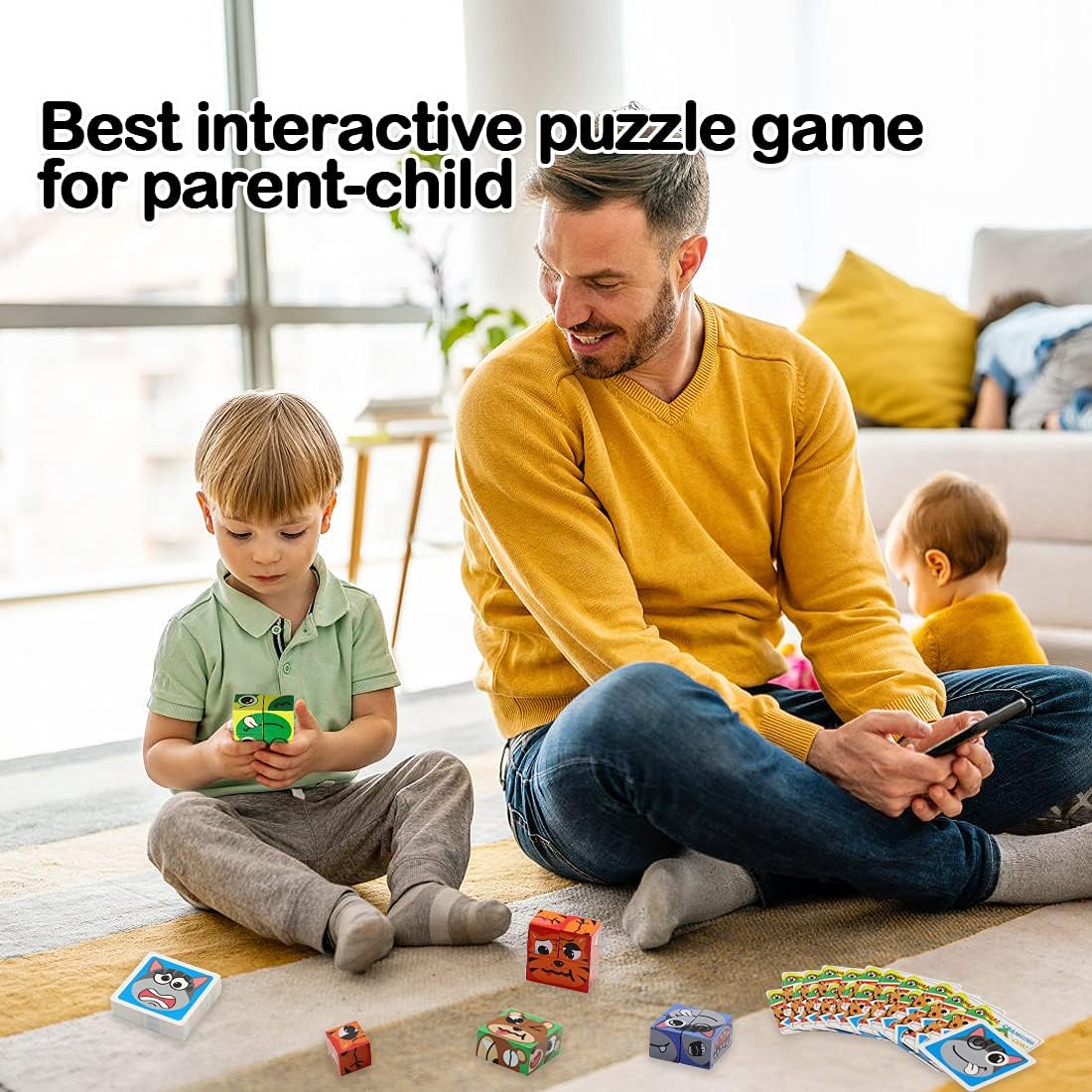 Wooden Cubes Expression Puzzle Expressions Matching Game Cube Match Game Puzzles Games for Kids Ages 3 4 5, Match Puzzle Games The Cuzzle Game from New Wave (Animal)